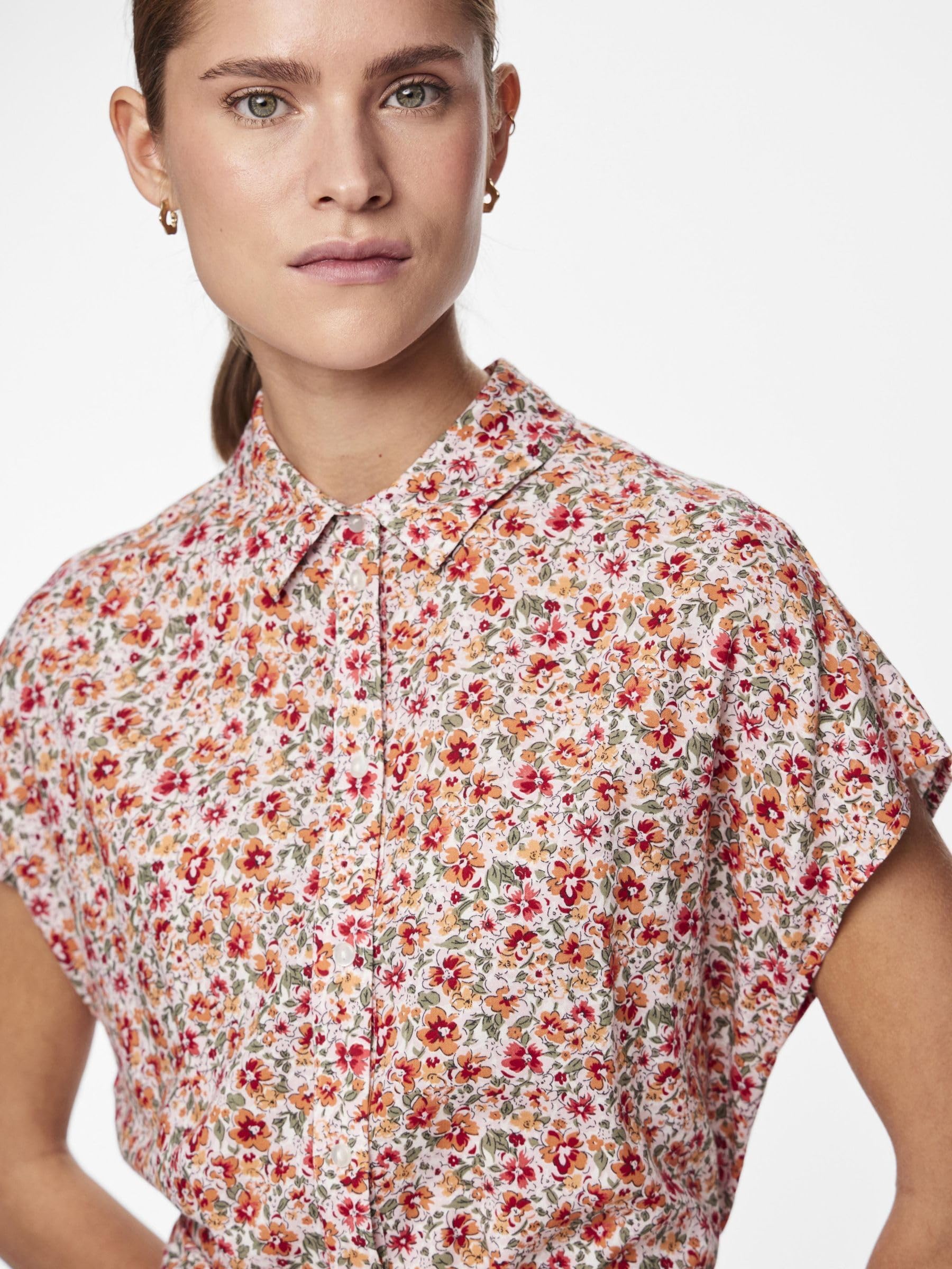 Pieces Pcnya abito camicia donna fiori Cloud Dancer