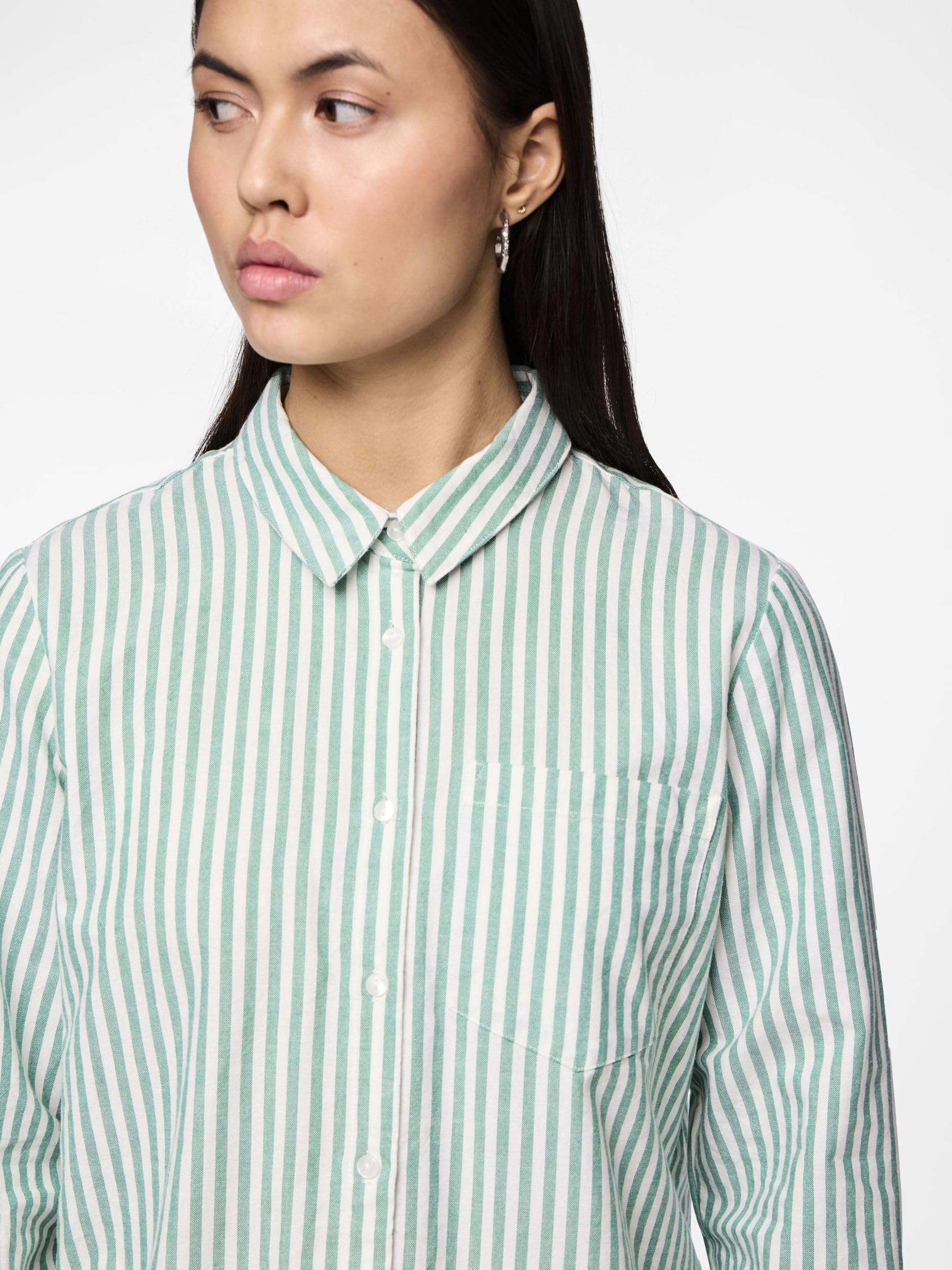Pieces Pcmirine camicia donna M Cloud Dancer Poinciana righe