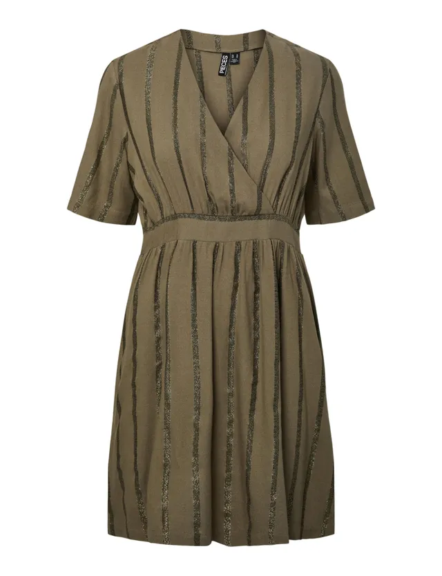 Pieces Pcbrigitte SS V-Neck Wvn Dress FC vestito M scollo a V
