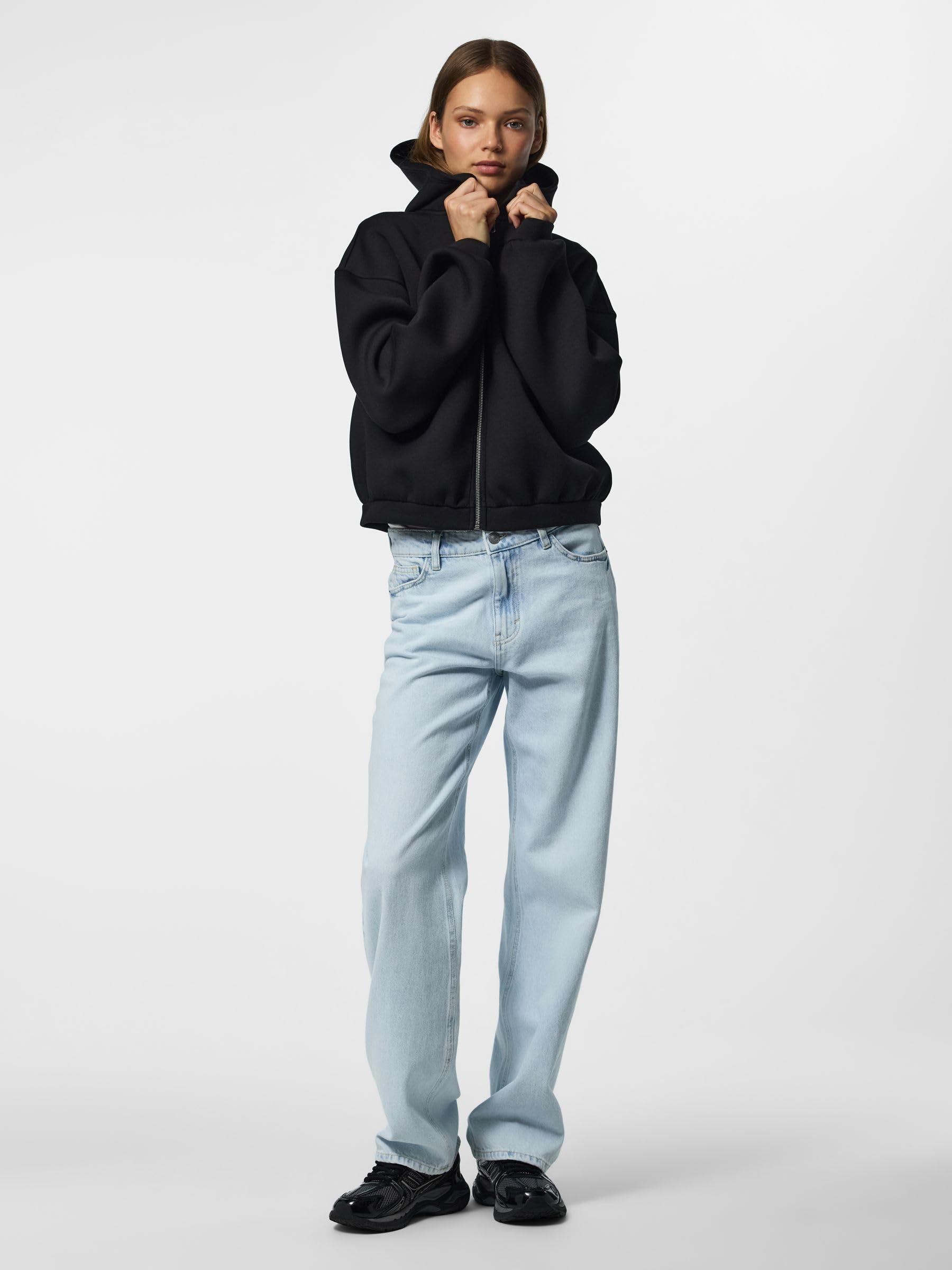 Pieces Pcbucuba felpa cappuccio donna nero zip uso quotidiano