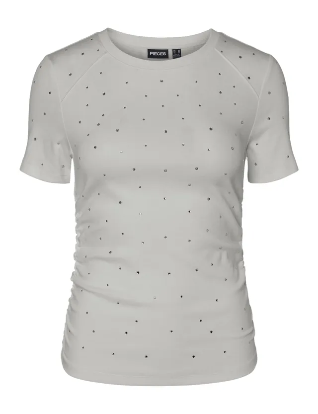 Pieces Pctyler SS Rhinestone Tee BC T-shirt Donna Grigia Strass