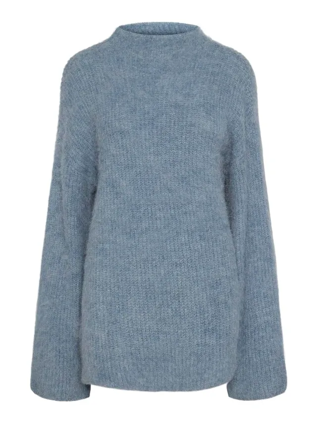 PIECES Pcmala LS maglione donna collo alto denim