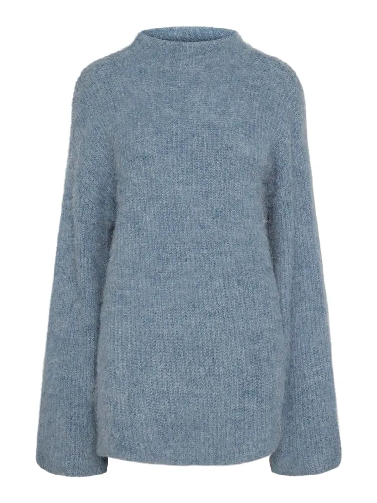 PIECES Pcmala LS maglione donna collo alto denim