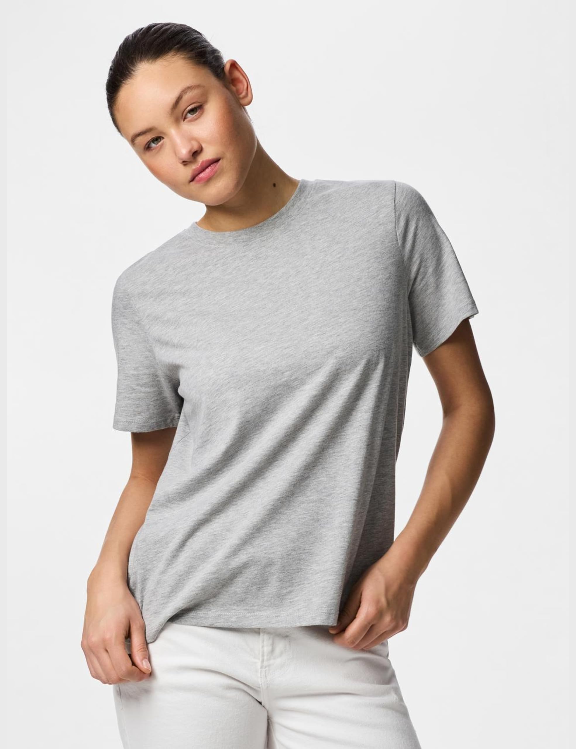 Pieces PcRia t-shirt grigio melange cotone