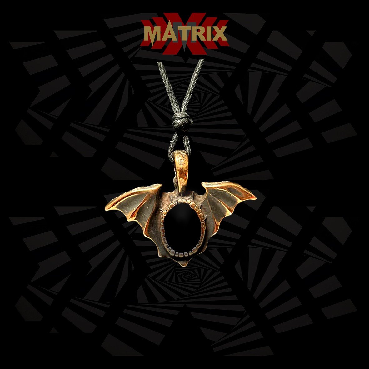 Bat Black Stone ciondolo zamak con cordino
