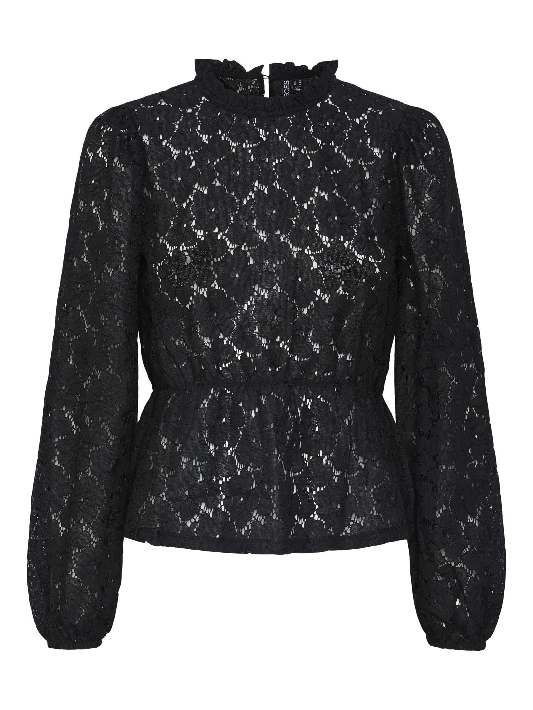 PIECES Pcjanessa LS Lace Top camicia S in pizzo