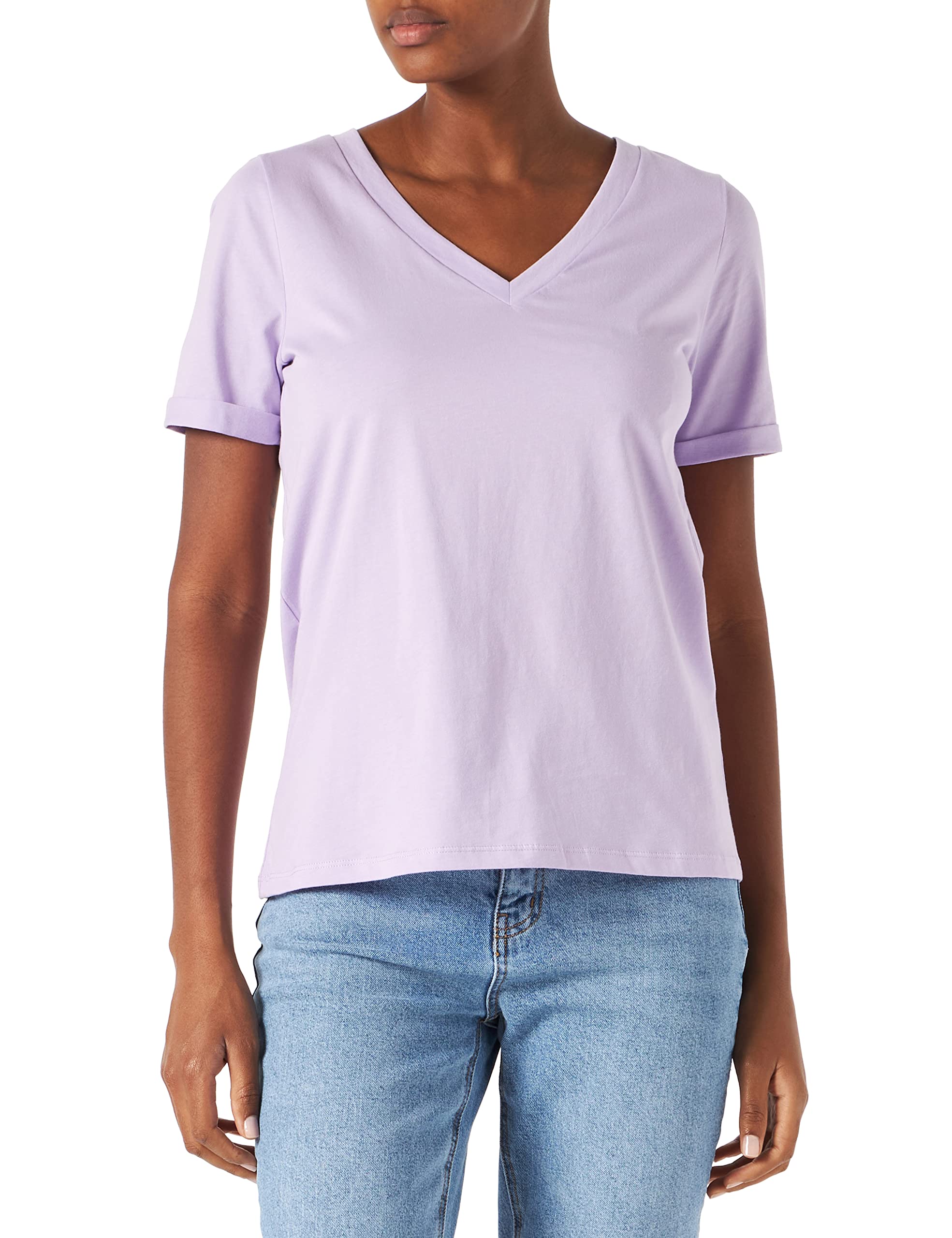 Pieces Pcria SS V-Neck Solid Tee Noos t-shirt donna viola cotone