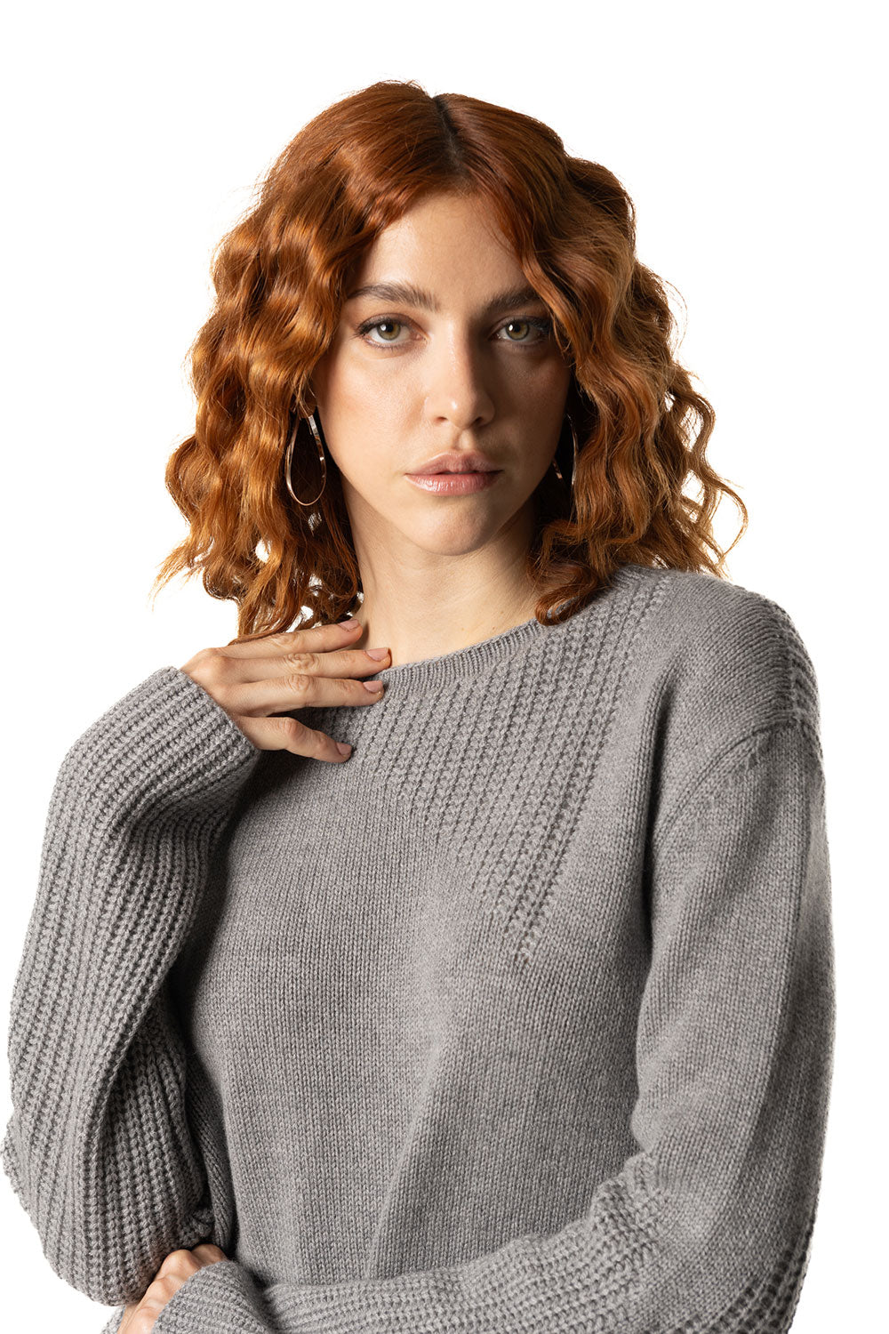 Vittoria Paci girocollo grigio donna in cashmere asimmetrico