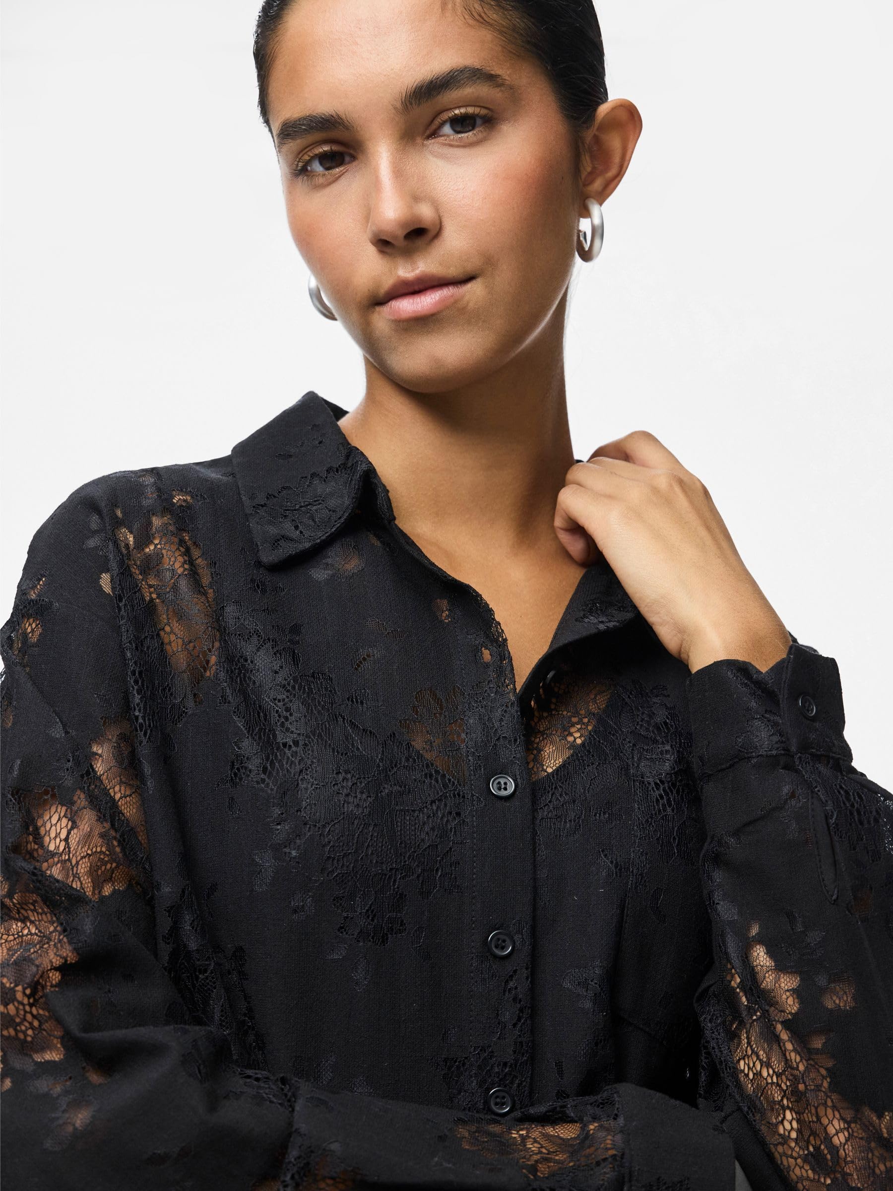 Pieces Pcnorinne camicia donna nera manica lunga