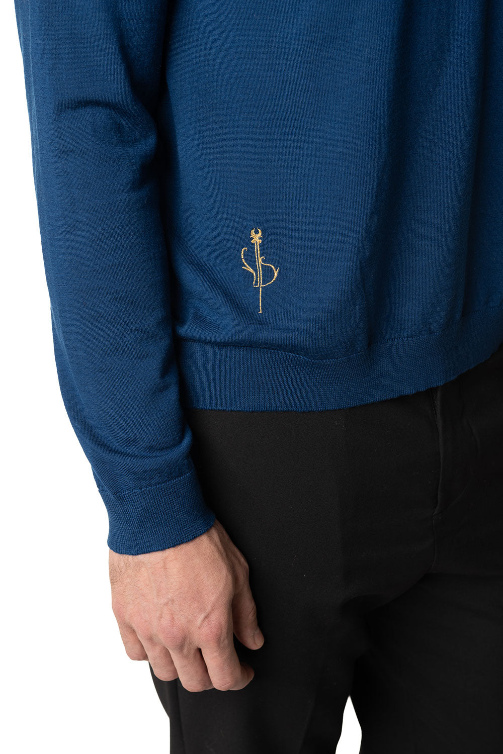 Vittoria Paci Girocollo Maglia Rasata Blu Merinos Uomo