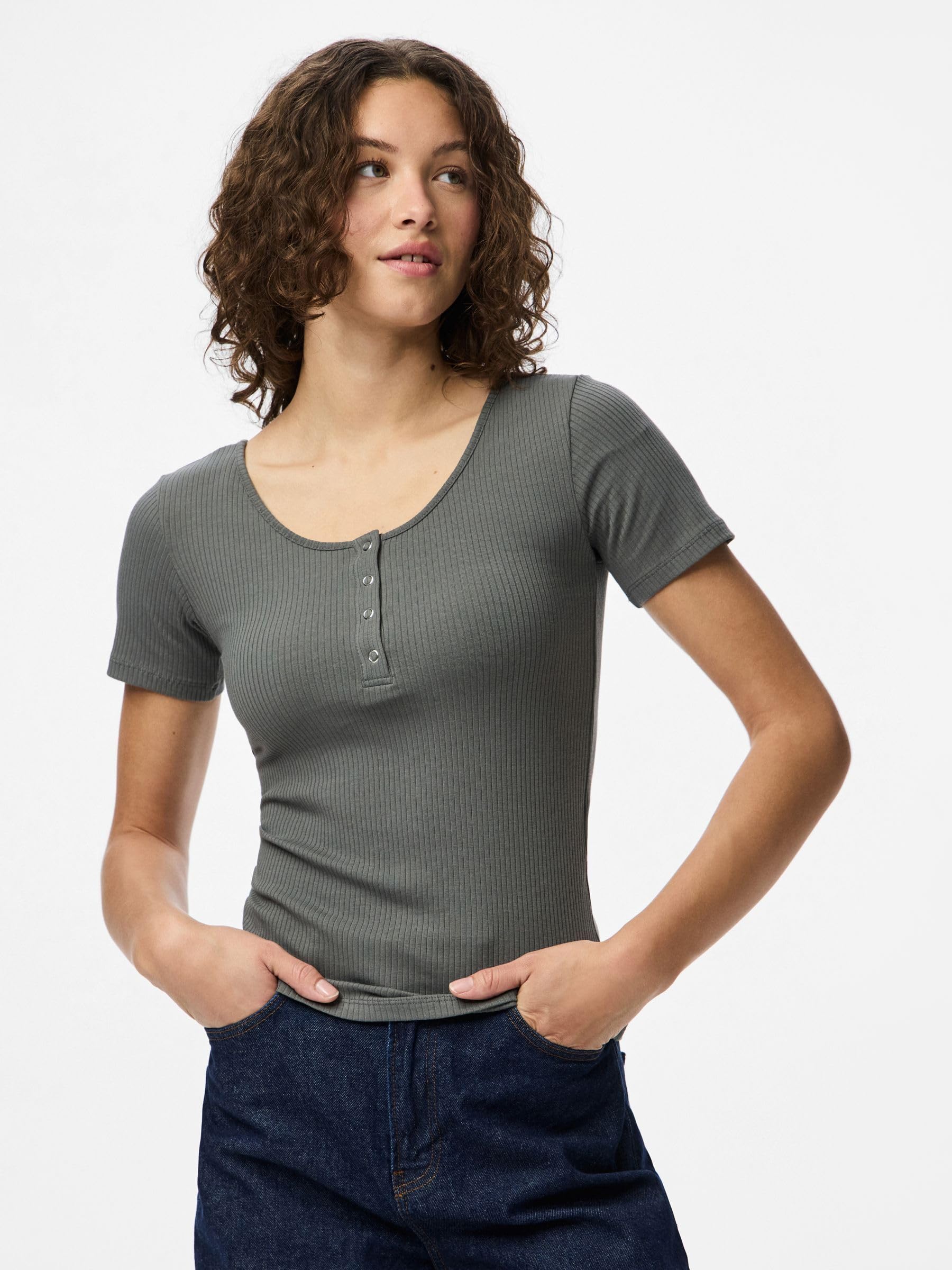 Pieces Pckitte SS Top Jrs Noos BC t-shirt donna castor gray cotone