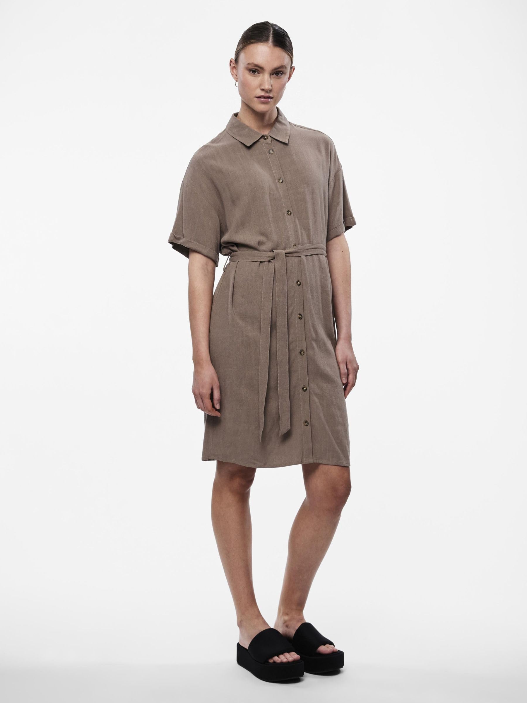 Pieces Pcvinsty SS abito camicia donna in lino