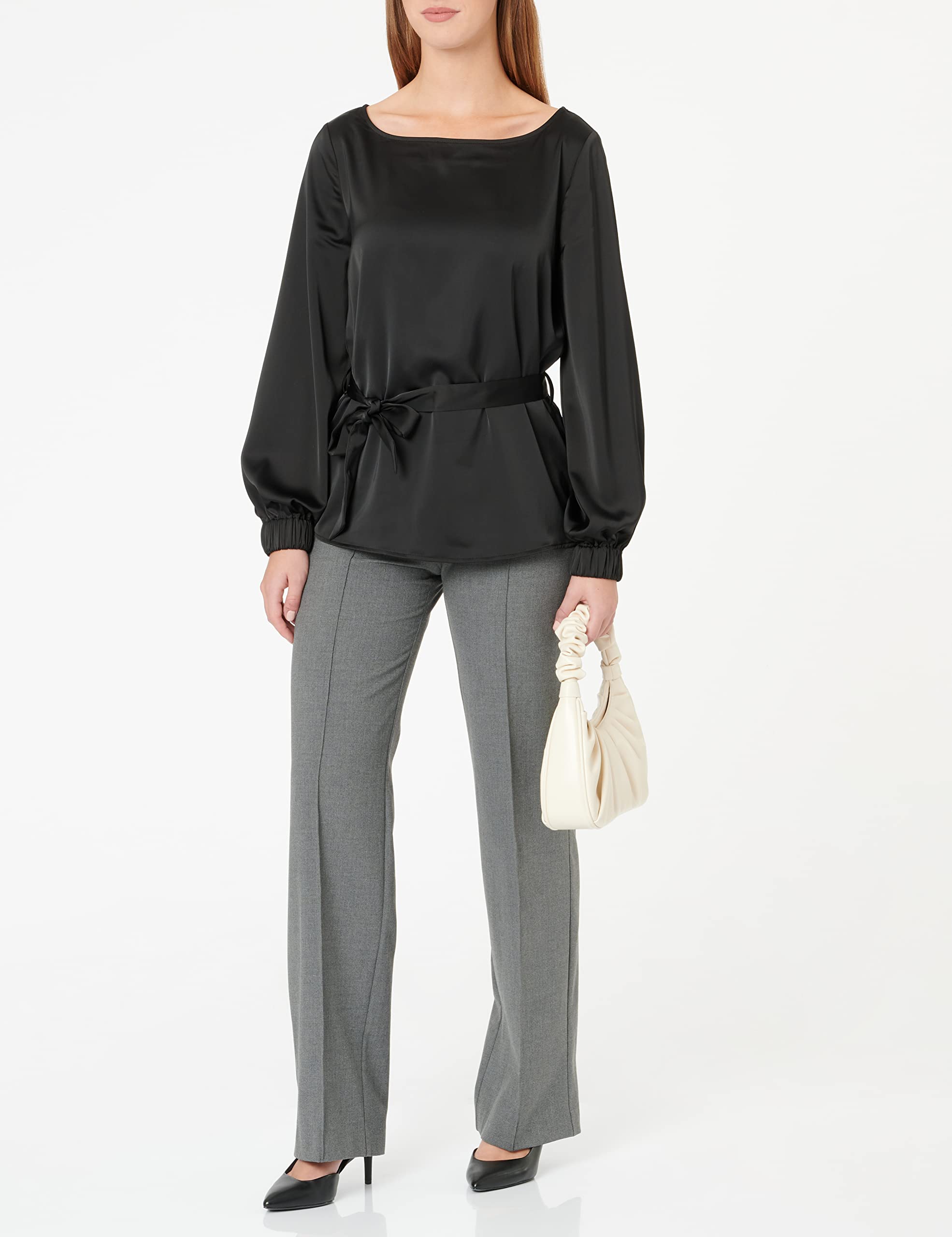 Pieces Pcmana camicia donna manica lunga con fiocco