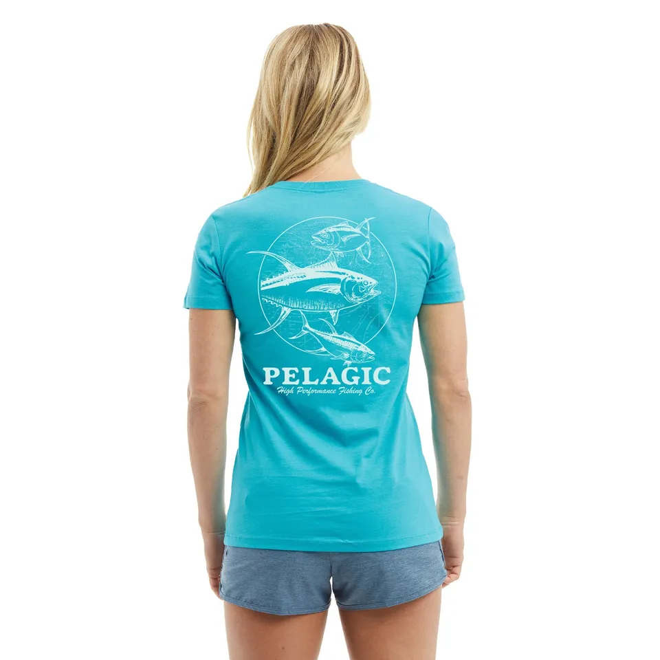 Pelagic Tuna Trifecta T-Shirt Donna Tahiti Blue in cotone