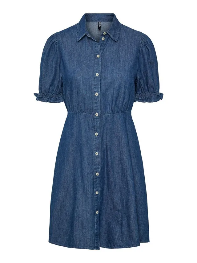 Pieces Pchope SS Shirt Dress vestito blu denim XS
