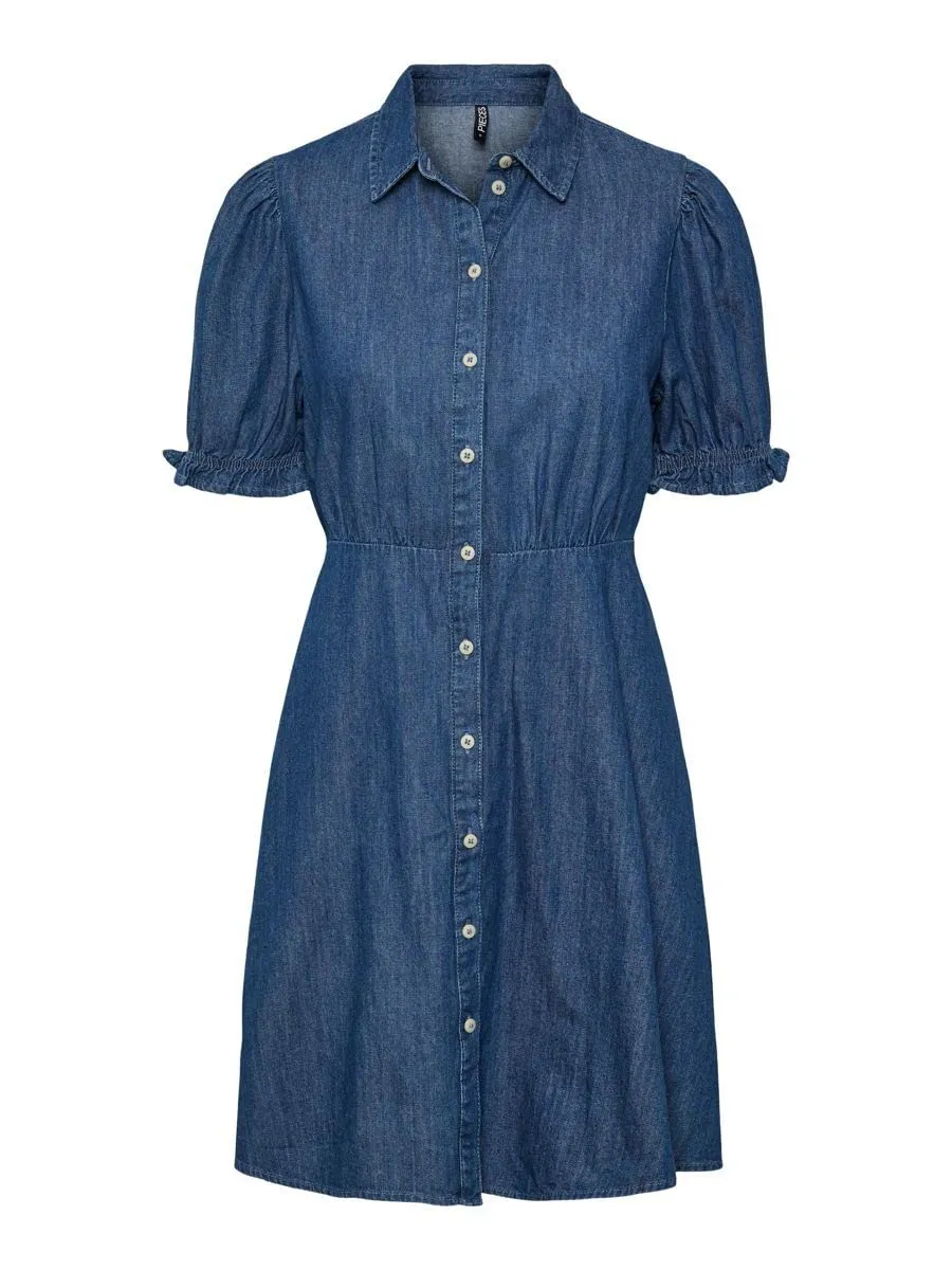 Pieces Pchope SS Shirt Dress vestito blu denim XS