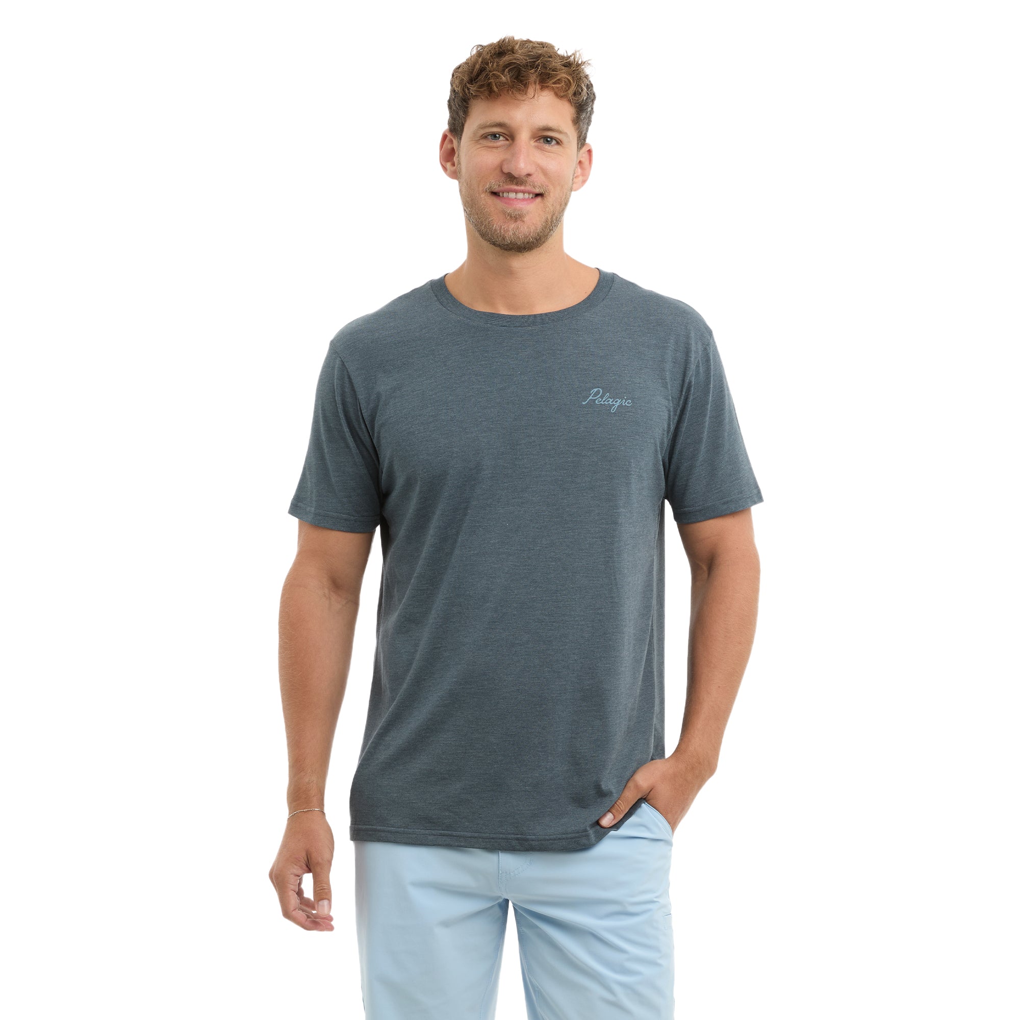 Pelagic Lines In maglietta uomo petrolio melange tri-blend