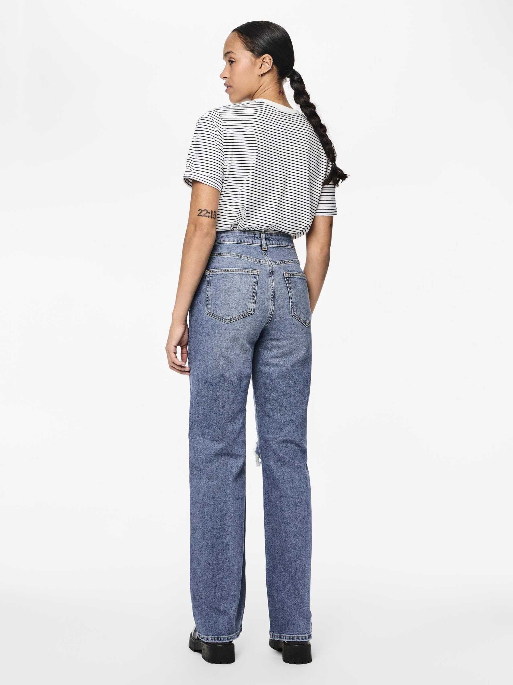 Pieces Pcholly HW Wide JNS MB Destroy Noos BC jeans 27W/30L blu