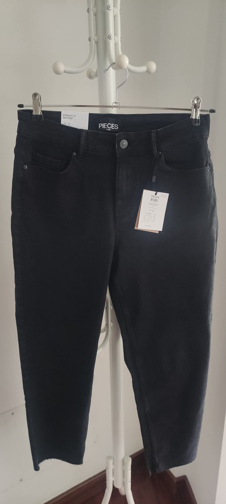 Pieces Pcluna Straight MW Ank BLC Noos jeans 26W/32L cotone