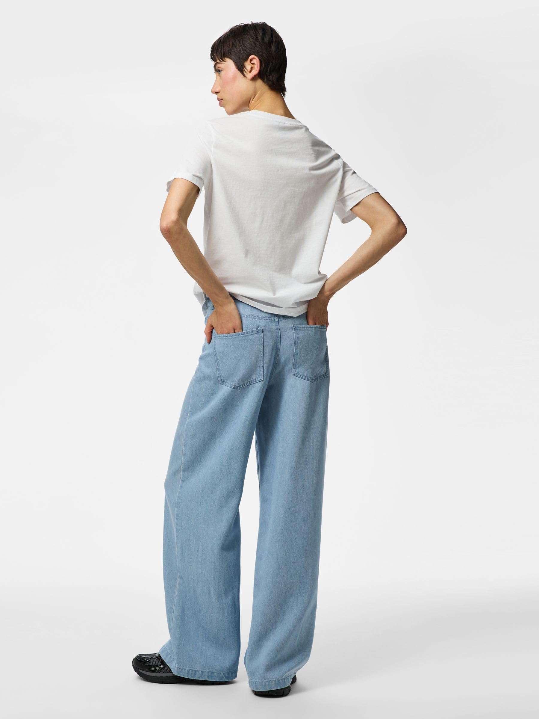 Pieces Pcsmidi MW Wide jeans larghi donna denim uso quotidiano