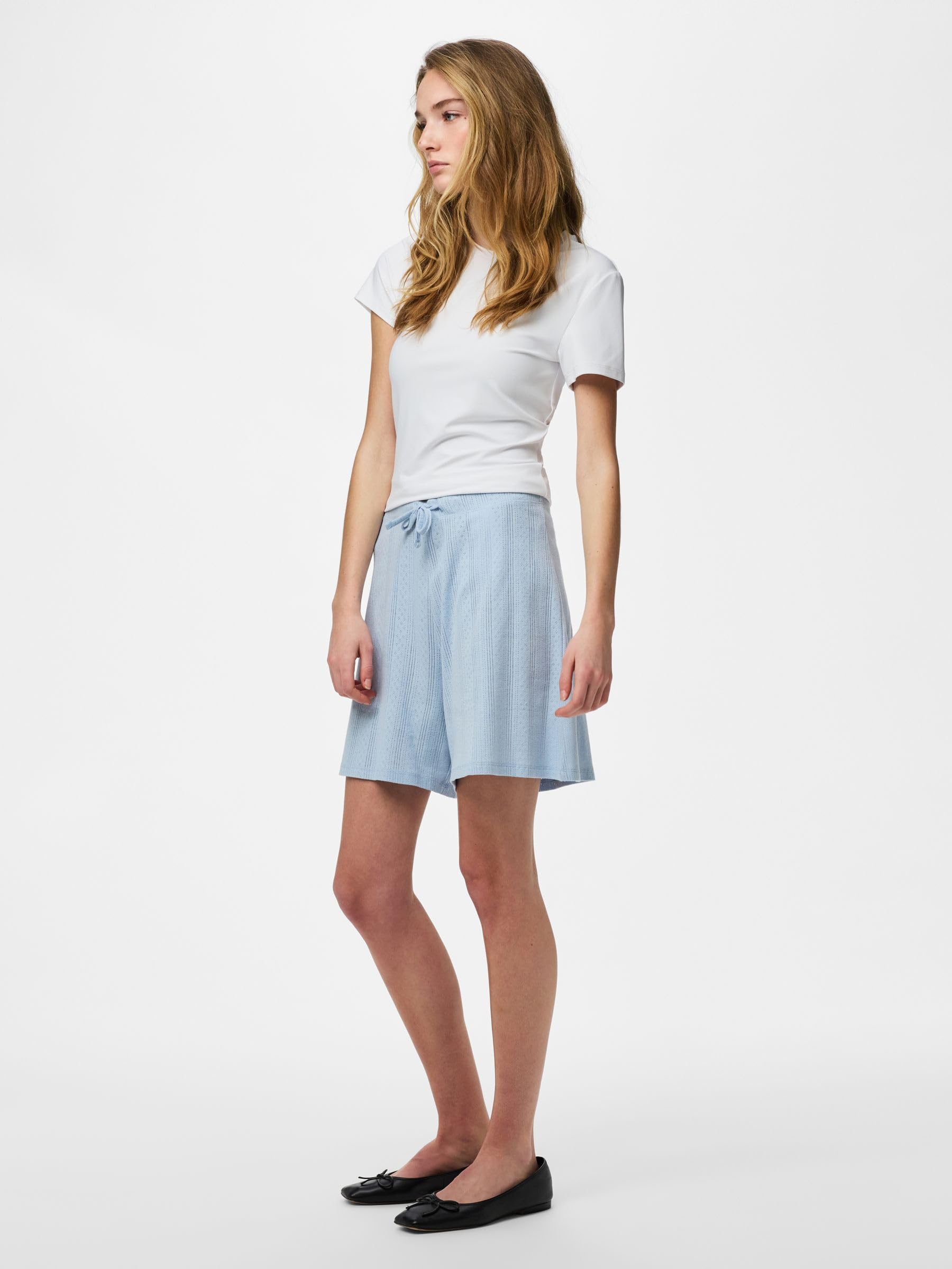 Pieces Pcmarie HW Pointelle Pantaloncini Blu Cachemire