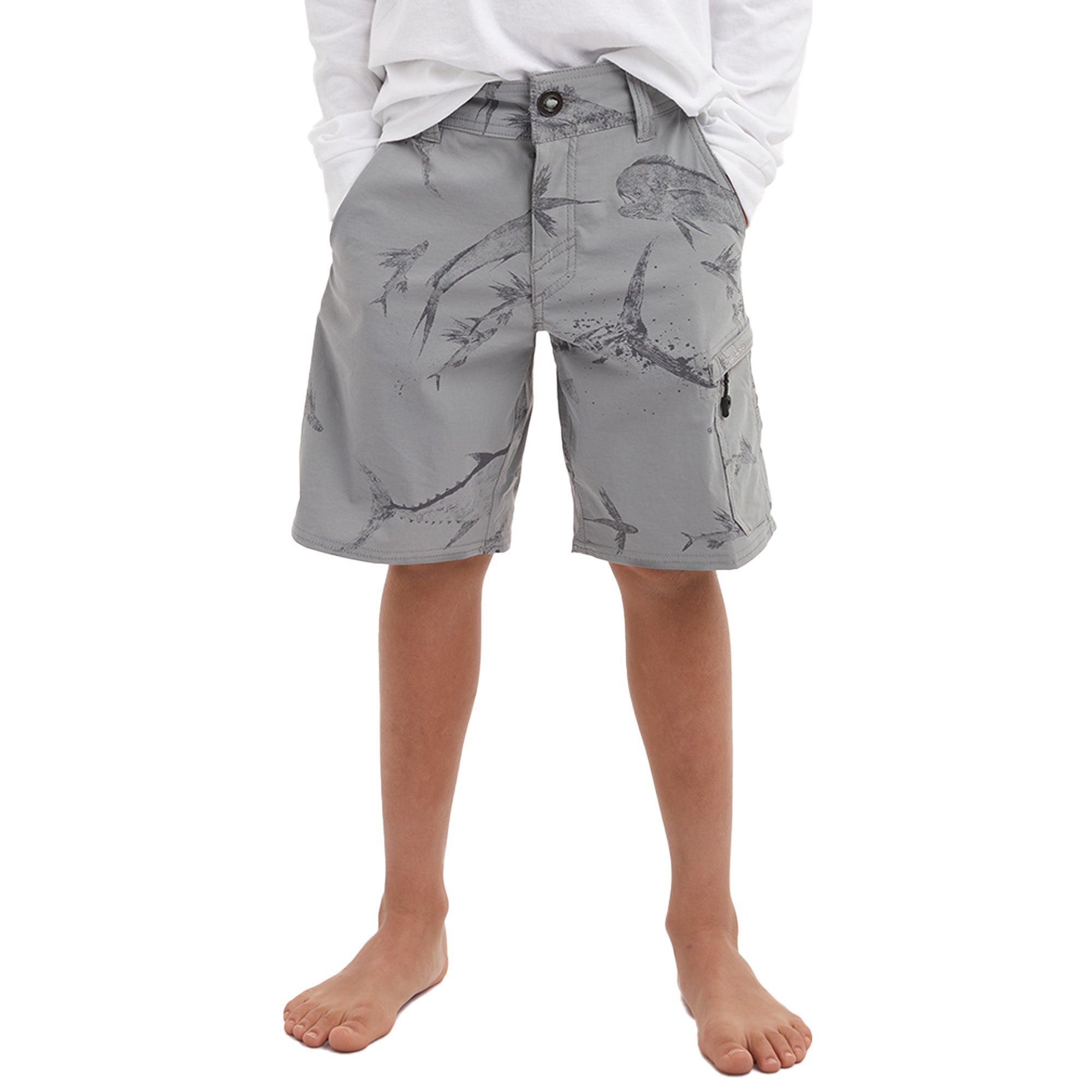 Pelagic Traverse Gyotaku pantaloncini ragazzo grigi nylon