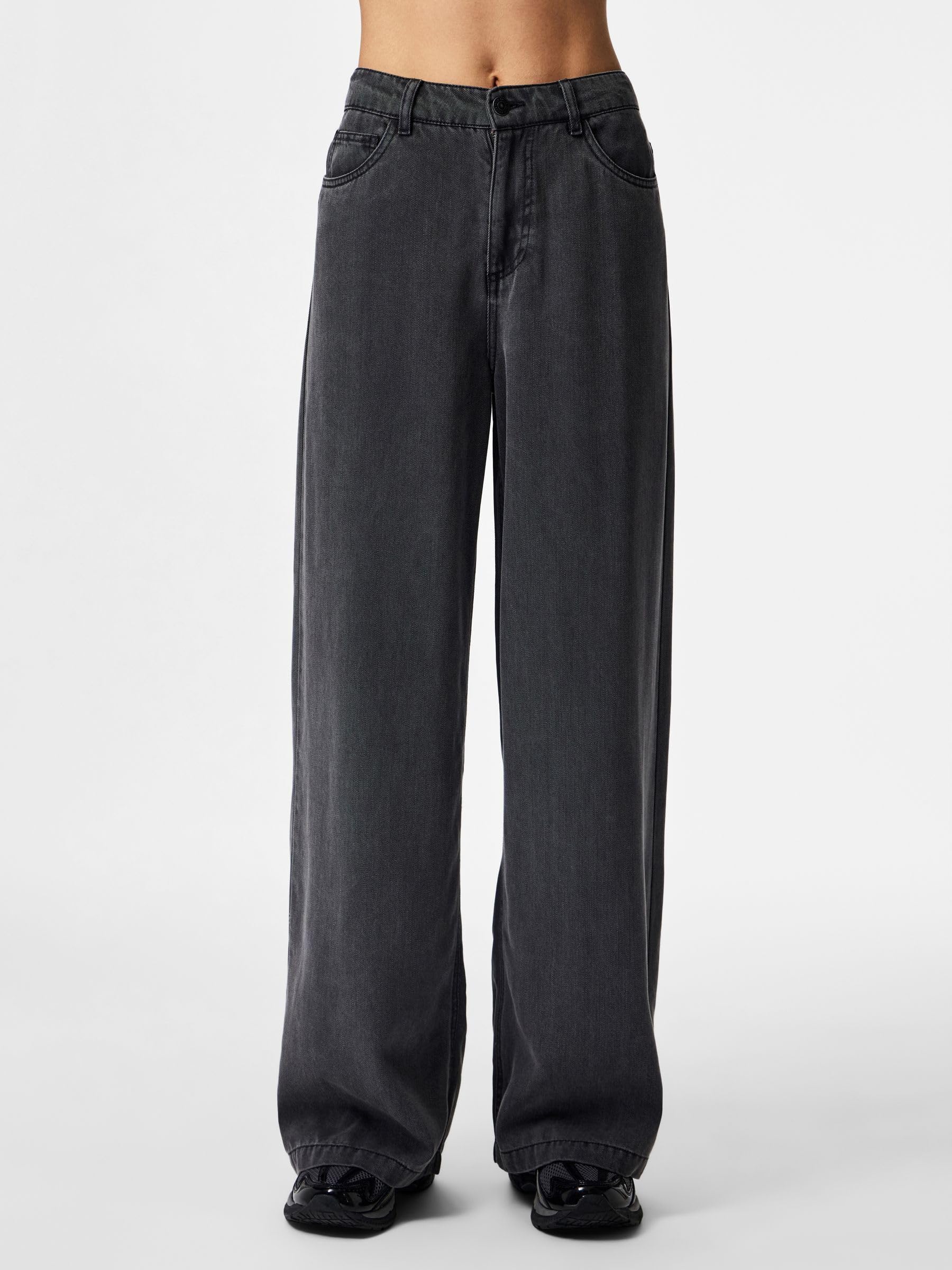 Pieces Pcsmidi MW jeans larghi donna 30W 32L grigio uso quotidiano