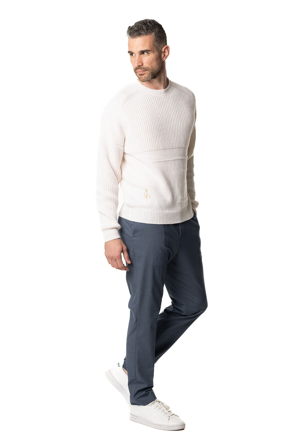 Vittoria Paci girocollo bianco uomo in cashmere inglese