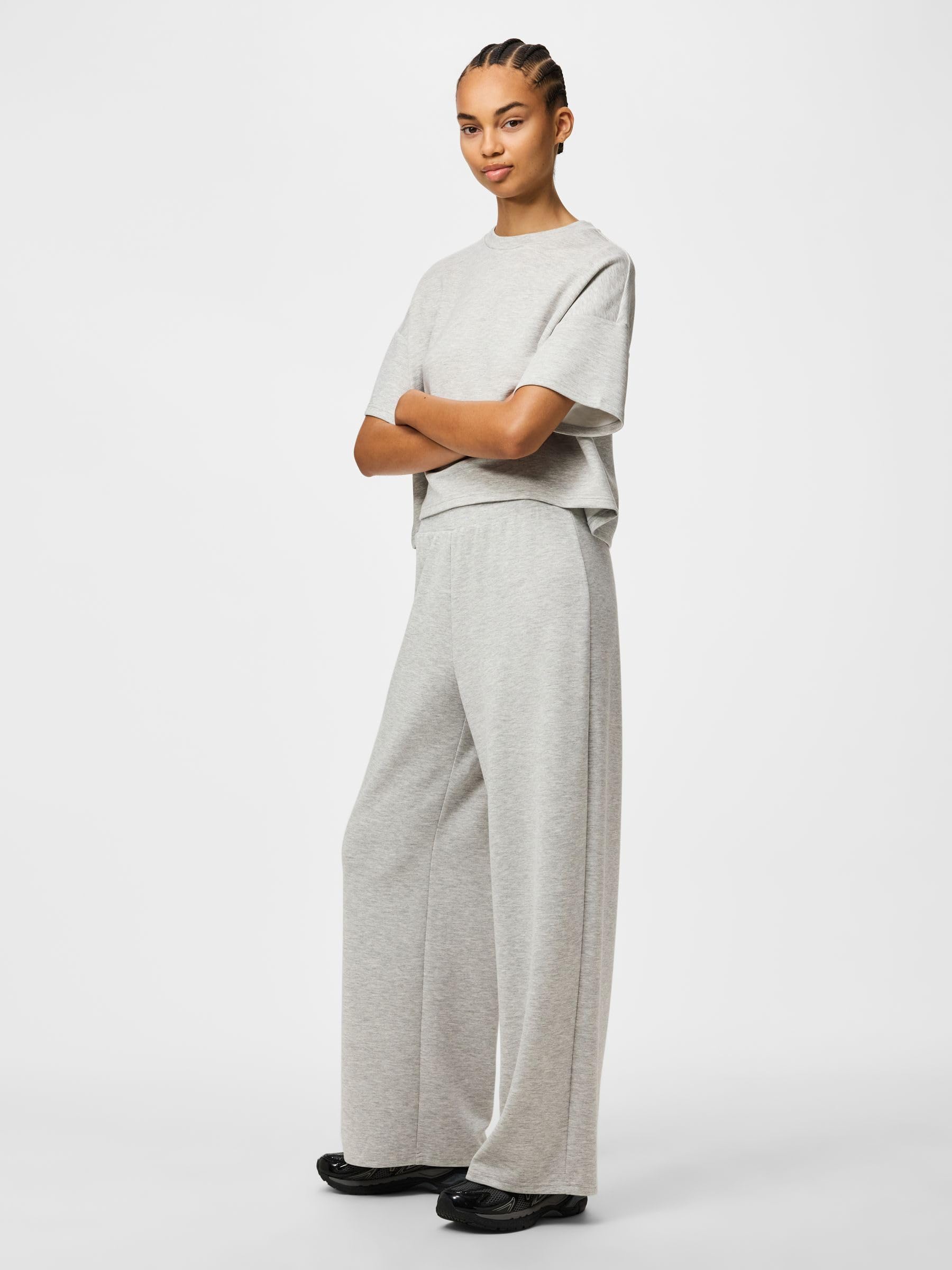 Pieces Pcpolly HW pantaloni tuta grigio melange cotone