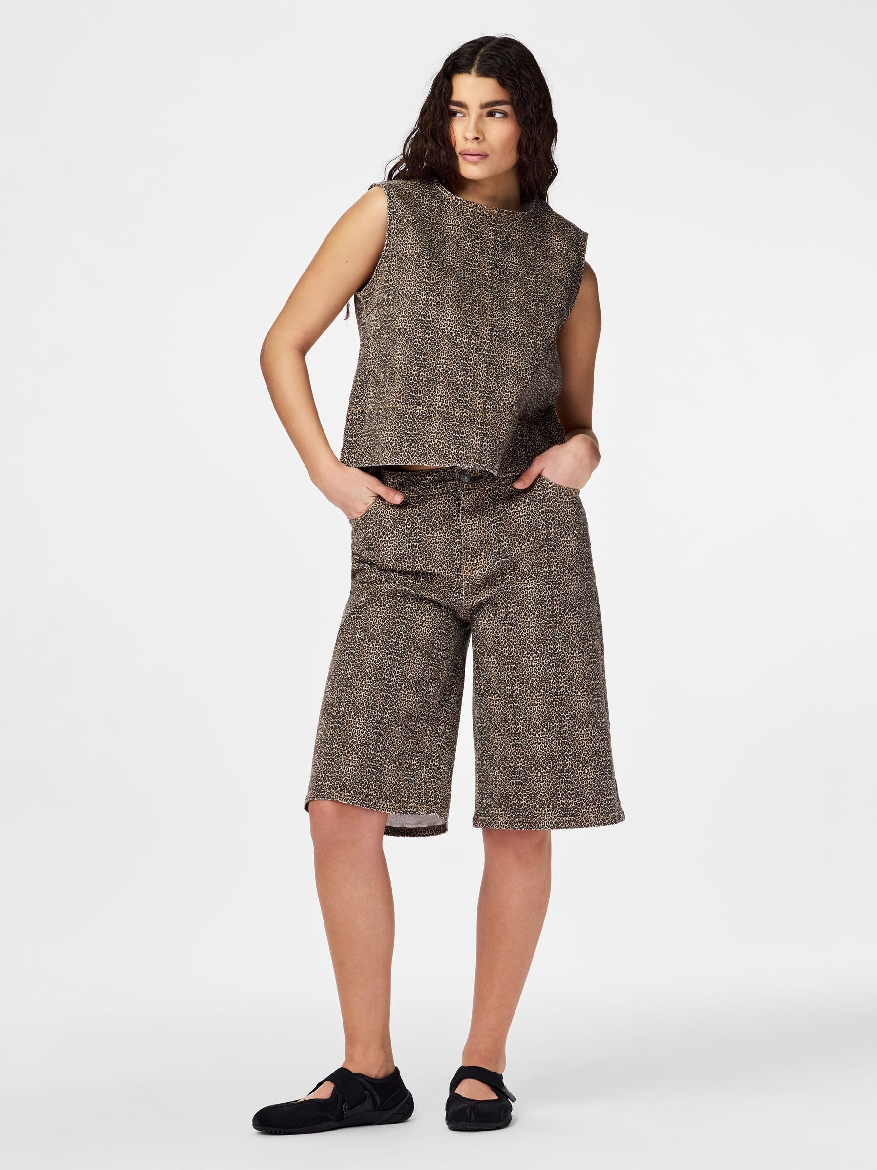 PIECES Pcsalume MW Wide denim shorts donna S vita media