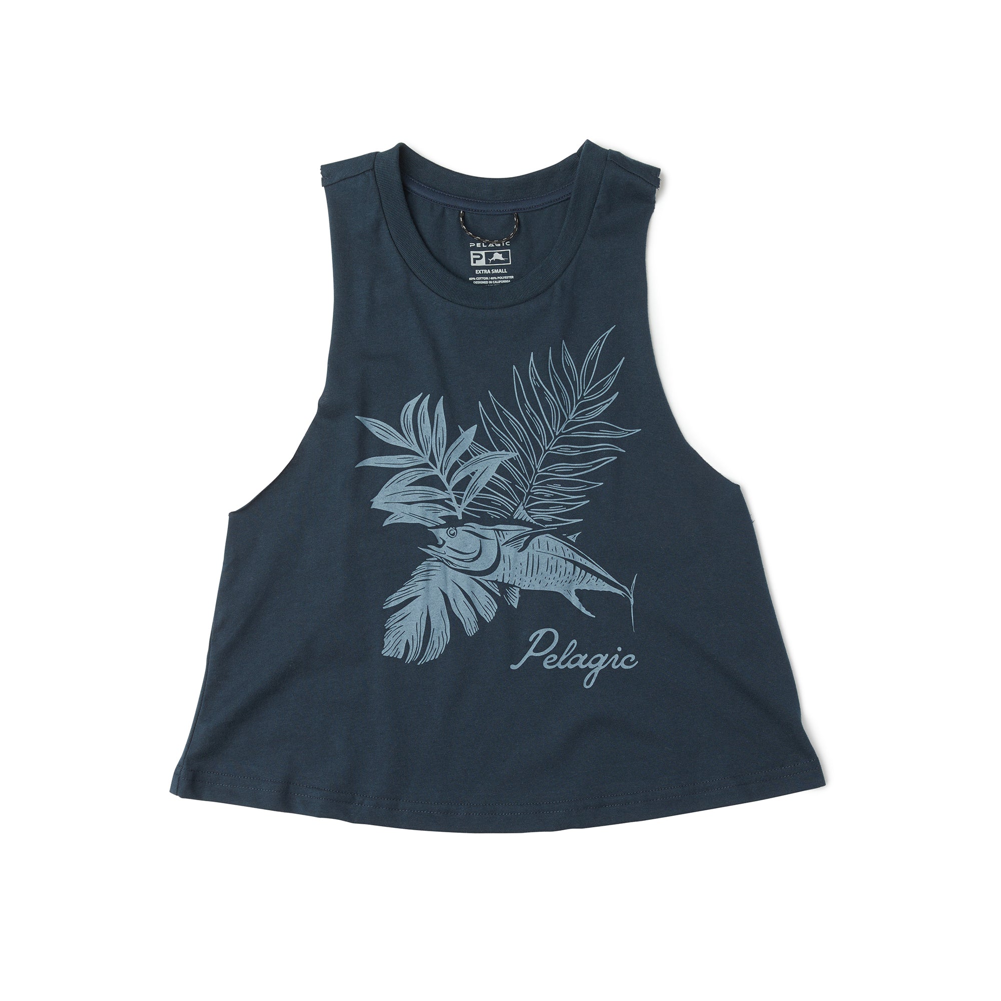 Pelagic Tropic Tuna top donna navy cropped cotone