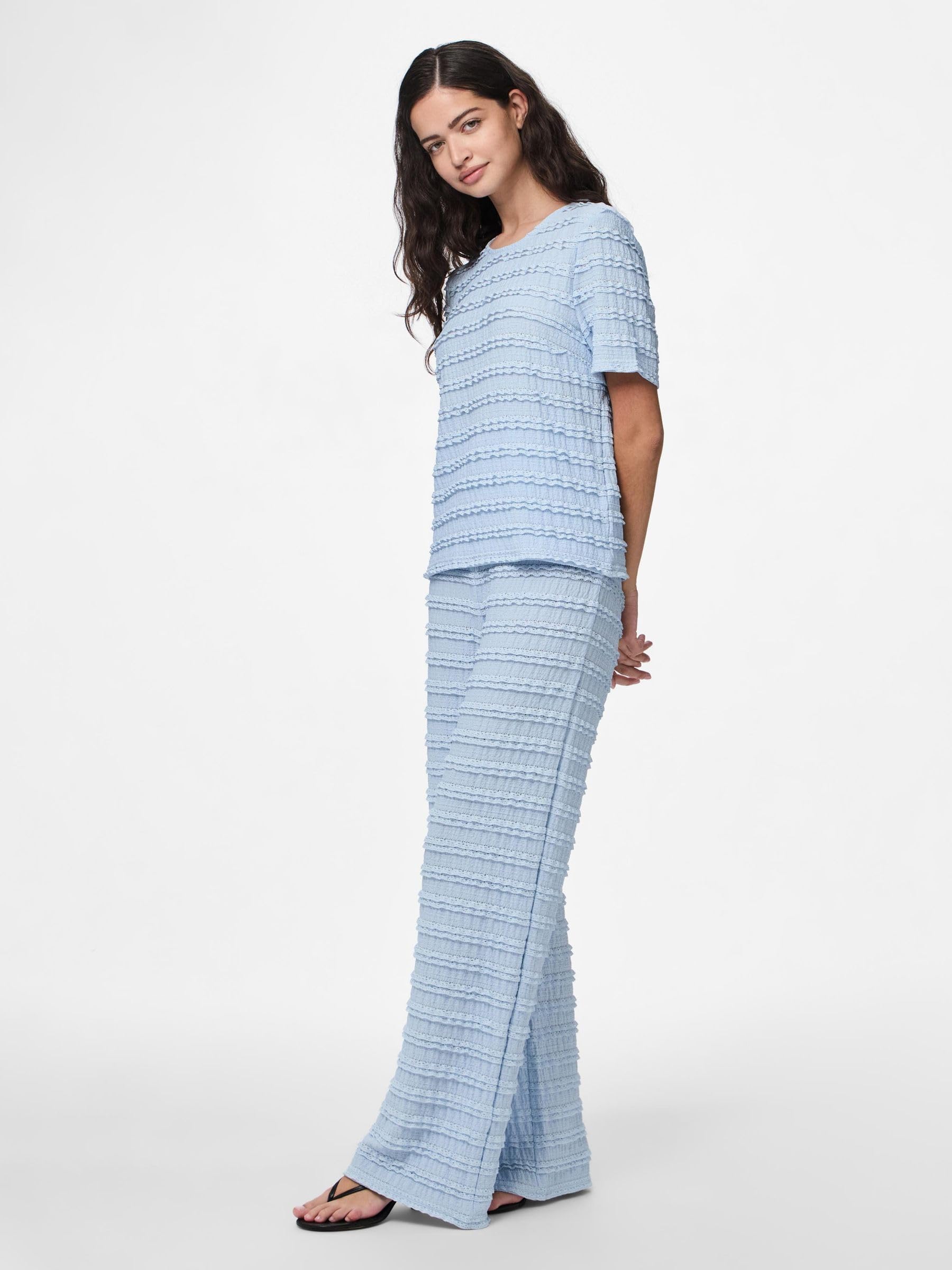 Pieces Pcanine MW Wide Pant pantaloni donna blu cachemire
