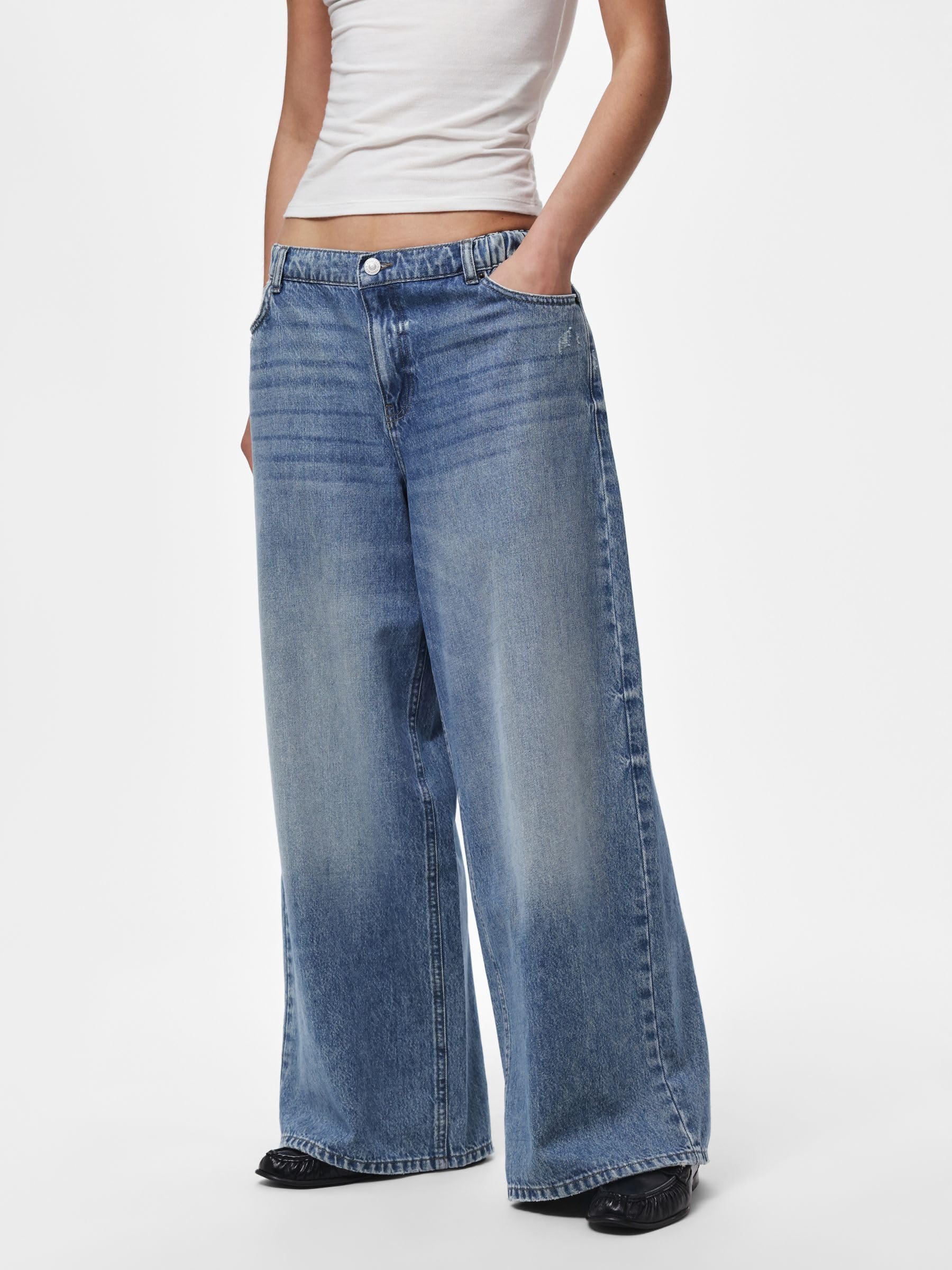 Pieces Pcsky MW Jeans larghi blu medio vita media