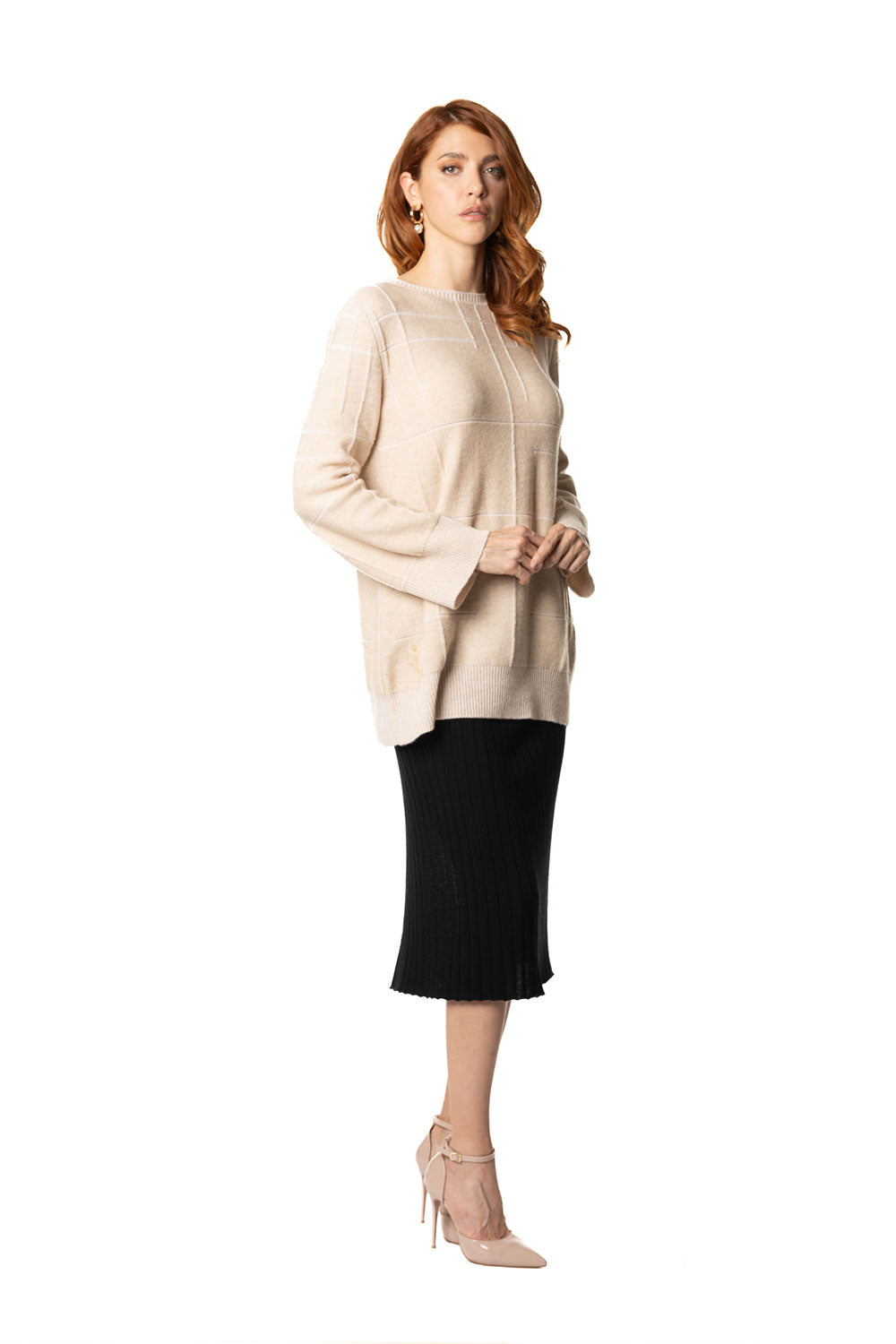 Vittoria Paci Maglione Collo Barca Cashmere Beige Donna