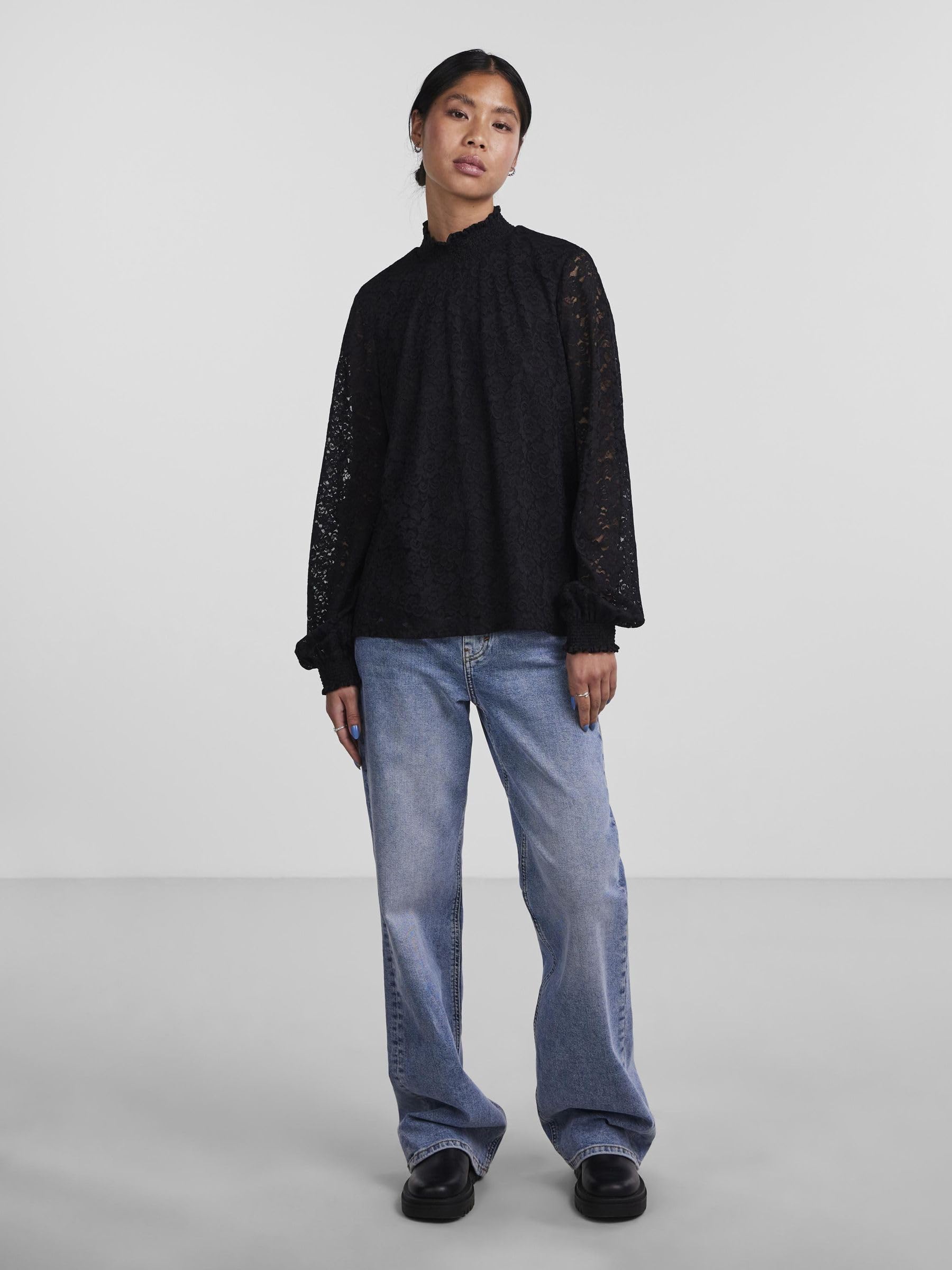 PIECES Pcfauna LS Lace Top maglietta pizzo taglia XS