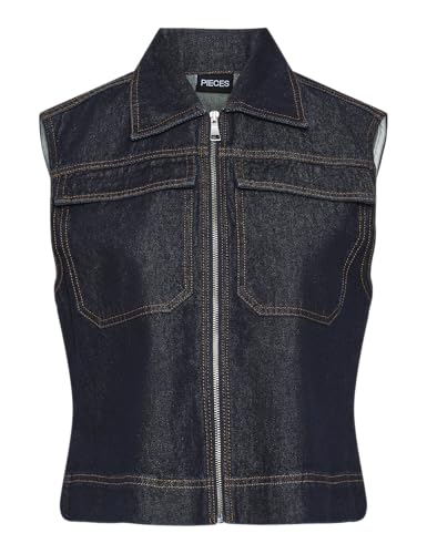 PIECES Pcnevin Sl gilet donna blu jeans scuro S