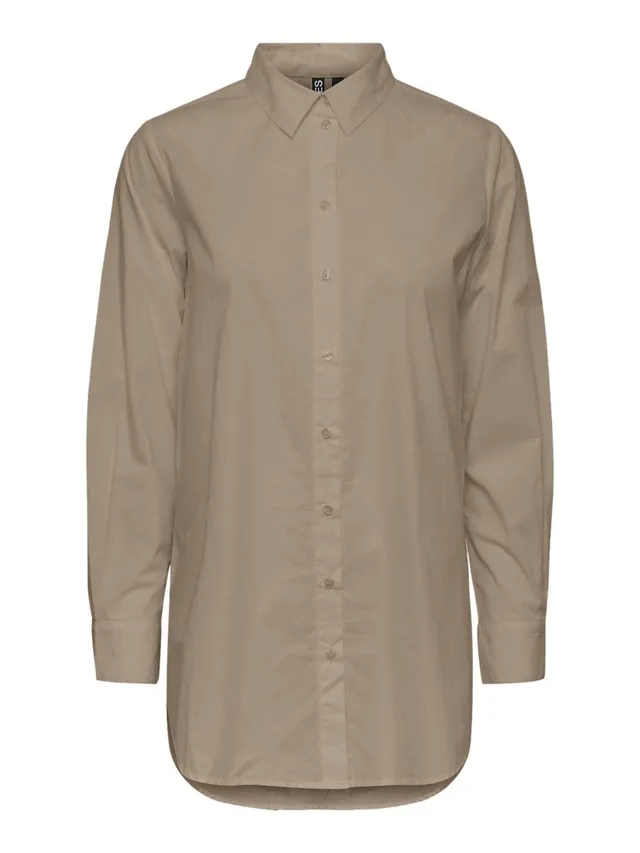 Pieces Pcjiva camicia donna popeline cotone maniche lunghe