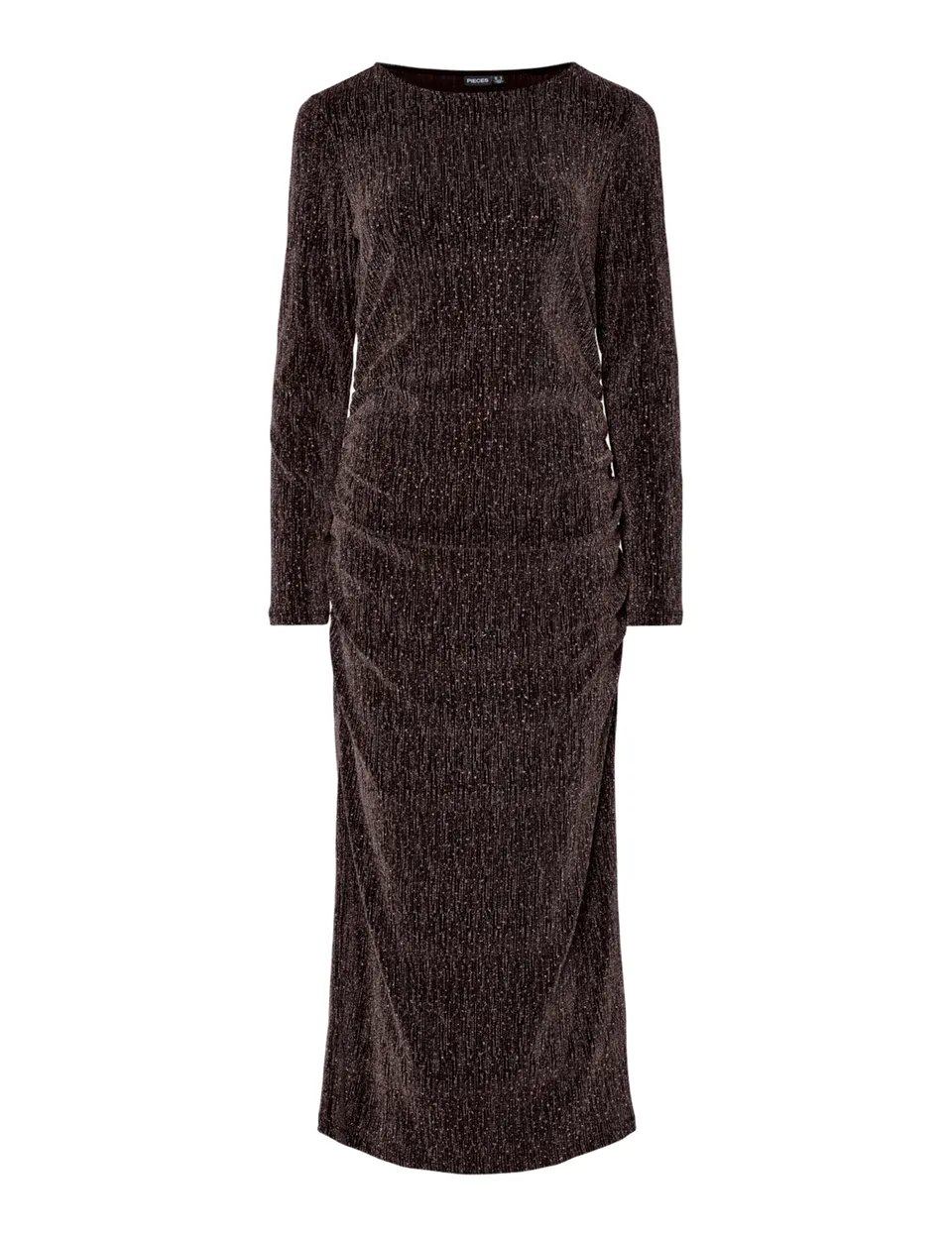 PIECES Pcmaeve LS Midi Ruching Dress Jrs abito hot fudge L