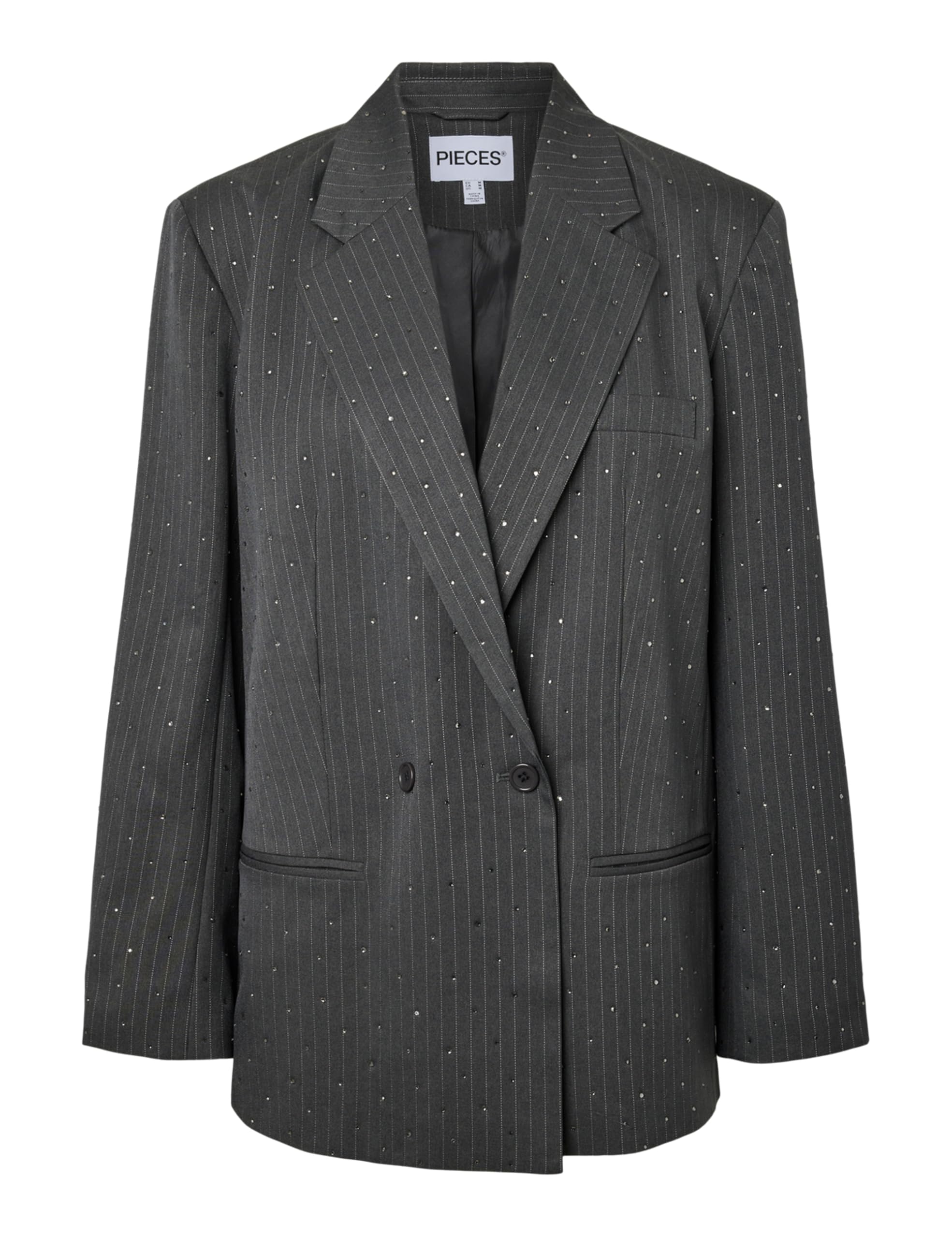 Pieces Pcfalka Pinstriped Blazer W. Rhinestones XS asfalto