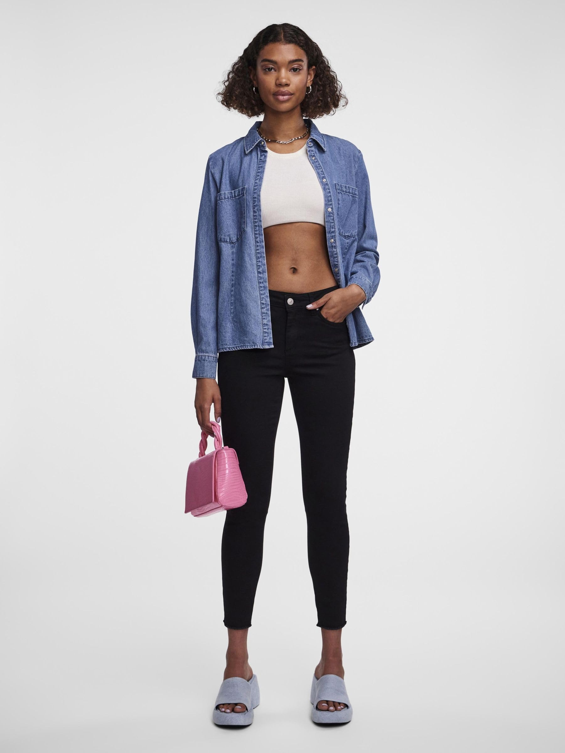 Pieces Pcdelly Skn MW BLC Noos jeans S 30L skinny