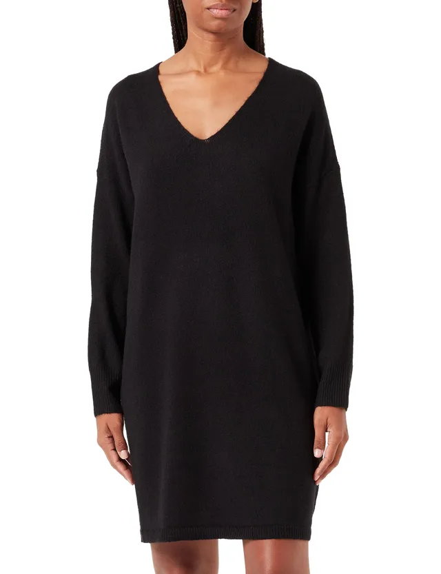 Pieces Pcjuliana LS V-Neck abito maglia donna nero