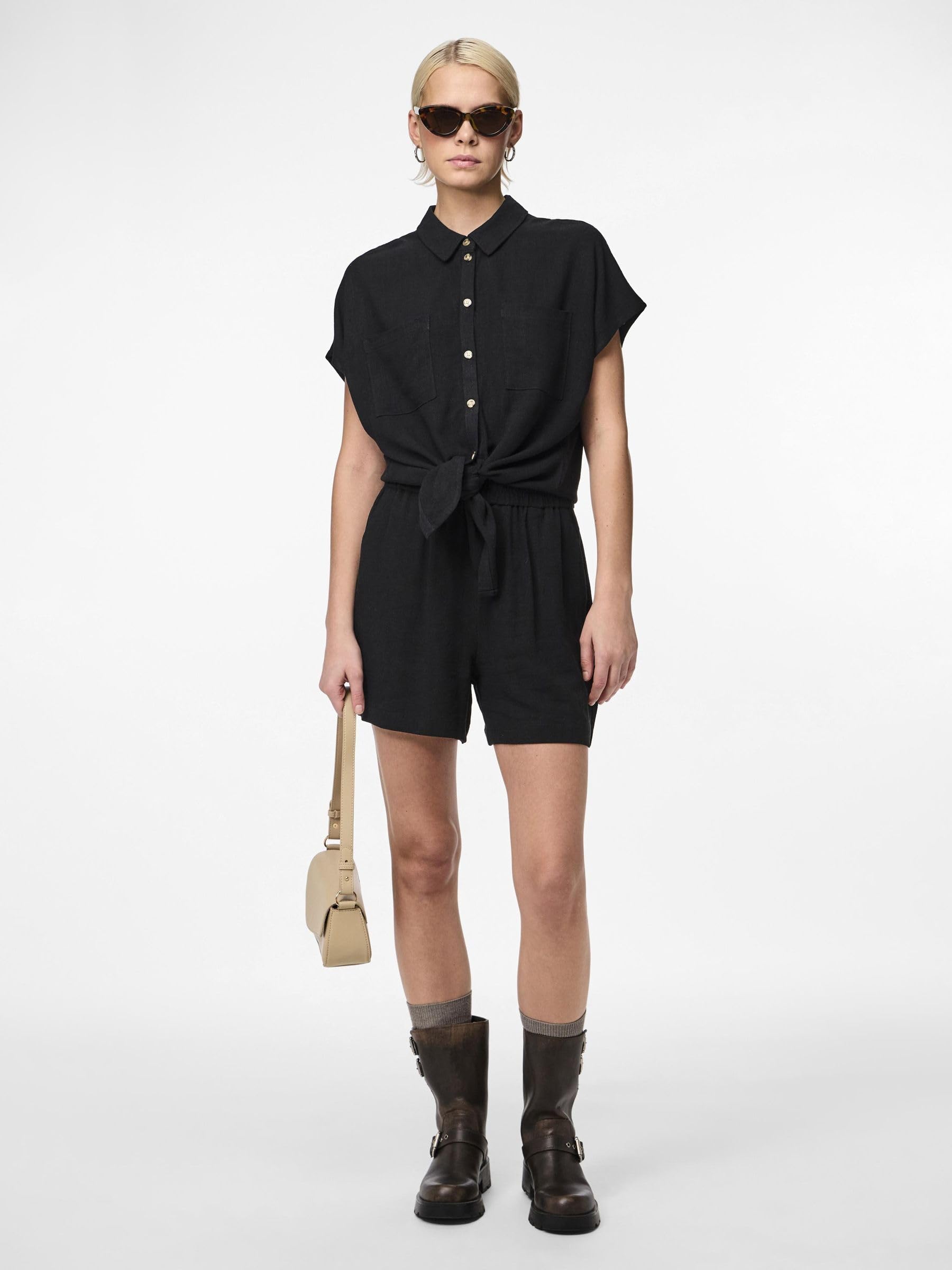 Pieces Pcvinsty Camicia Donna S Nera Misto Lino