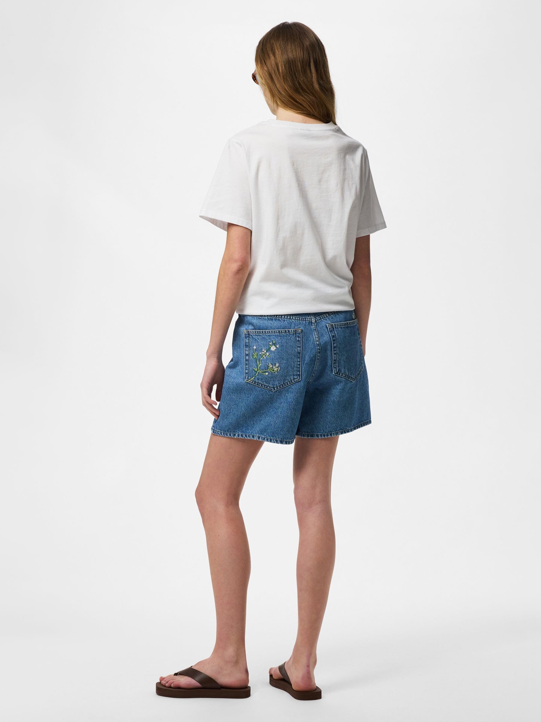 Pieces Pcsky HW Embroidery Denim Shorts shorts donna S ricamo
