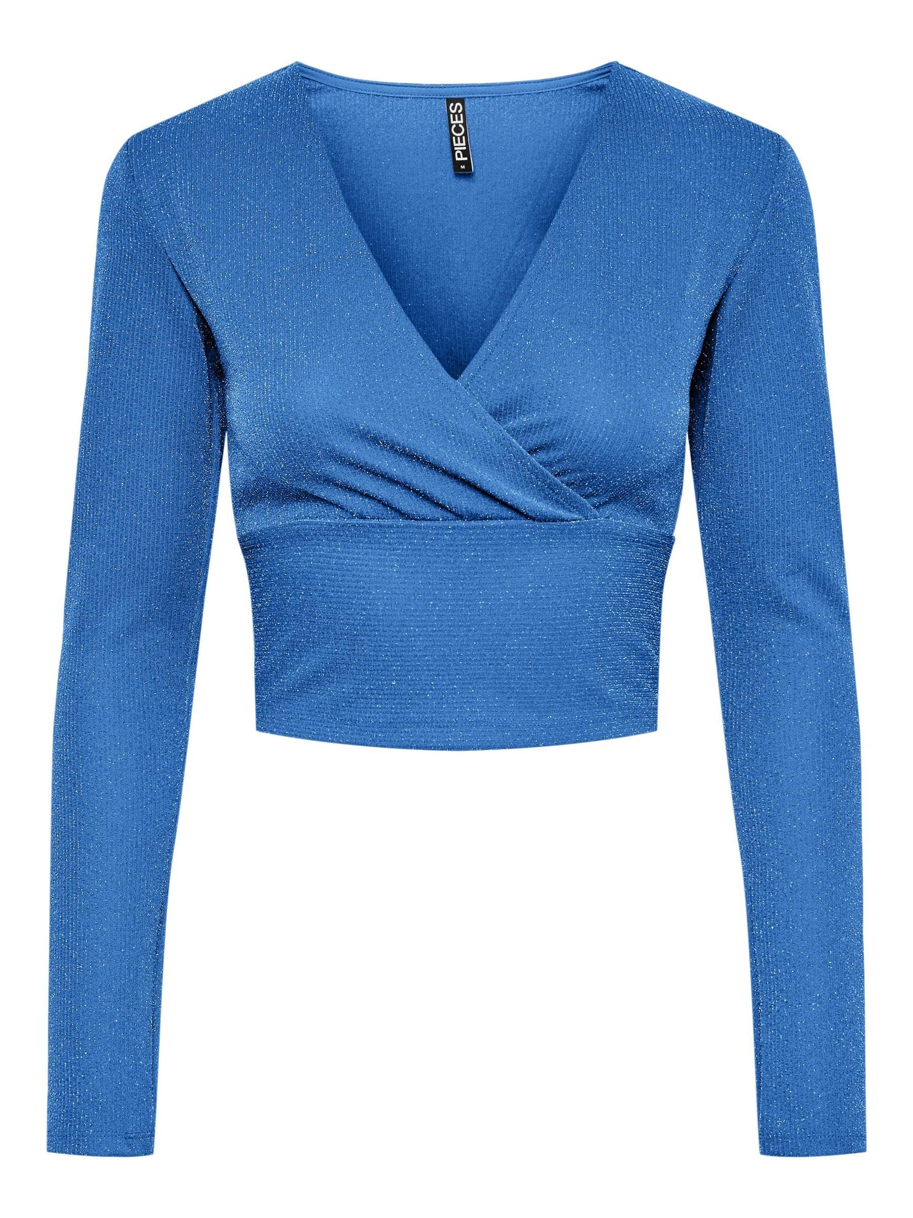 Pieces Pclina LS Cropped V-Neck Top maglia cropped