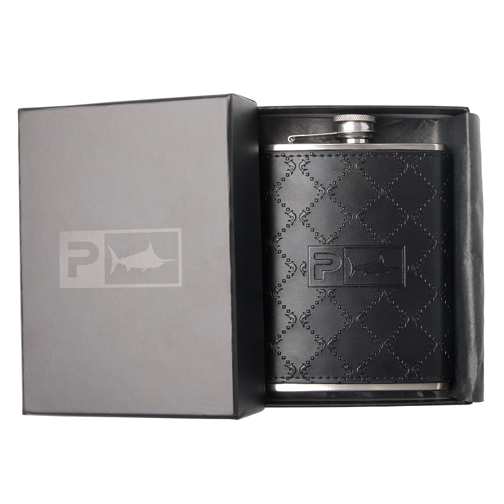 Pelagic Charter 8oz borraccia acciaio pelle nera
