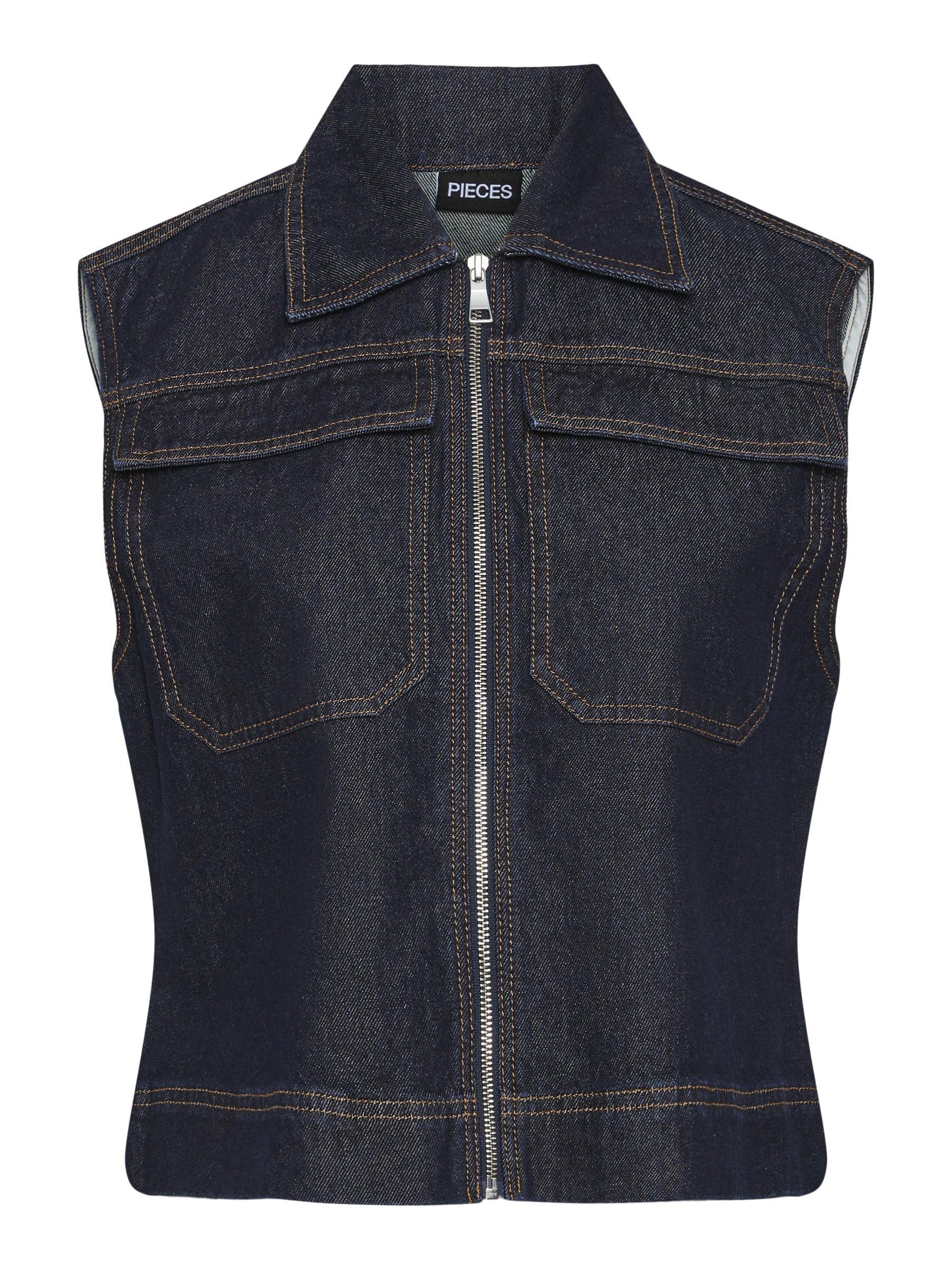 PIECES Pcnevin Sl gilet donna blu jeans scuro S