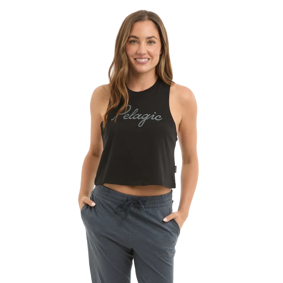 PELAGIC Ws Lines In canotta cropped nera cotone bio
