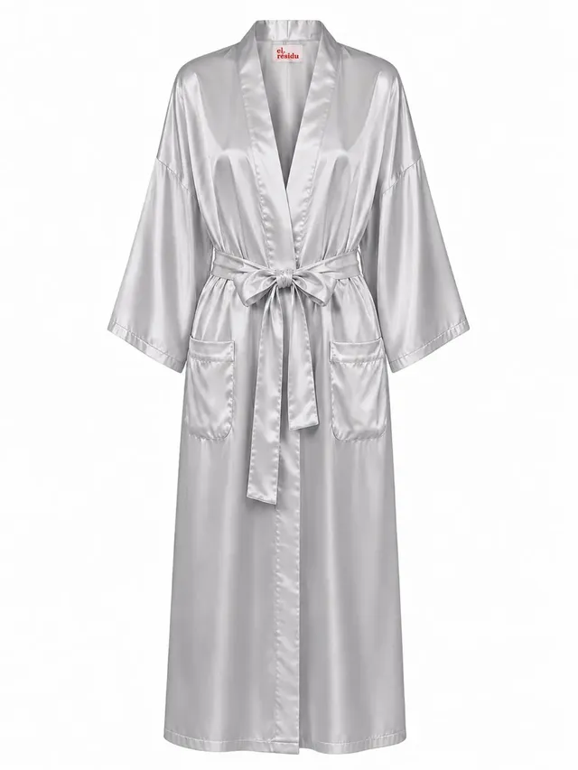 el.residu Asha Satin Long kimono seta grigio