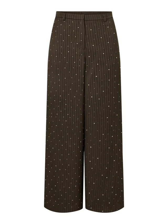 Pieces Pcfalka Pinstripe pantaloni donna gessati strass