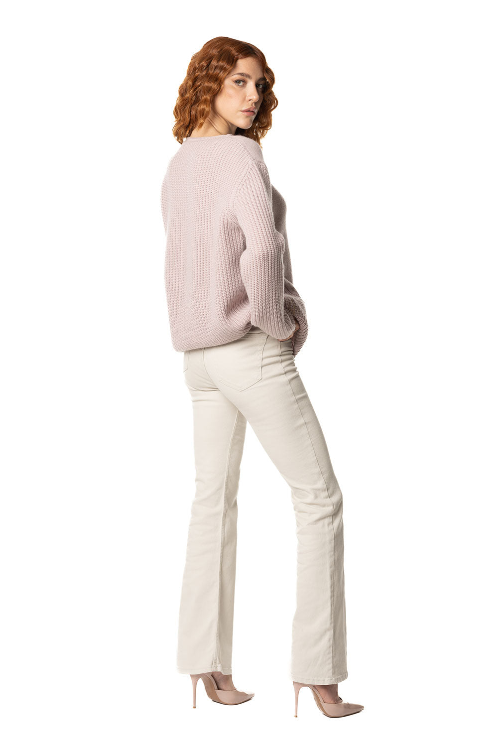 Vittoria Paci girocollo cashmere donna cipria asimmetrico